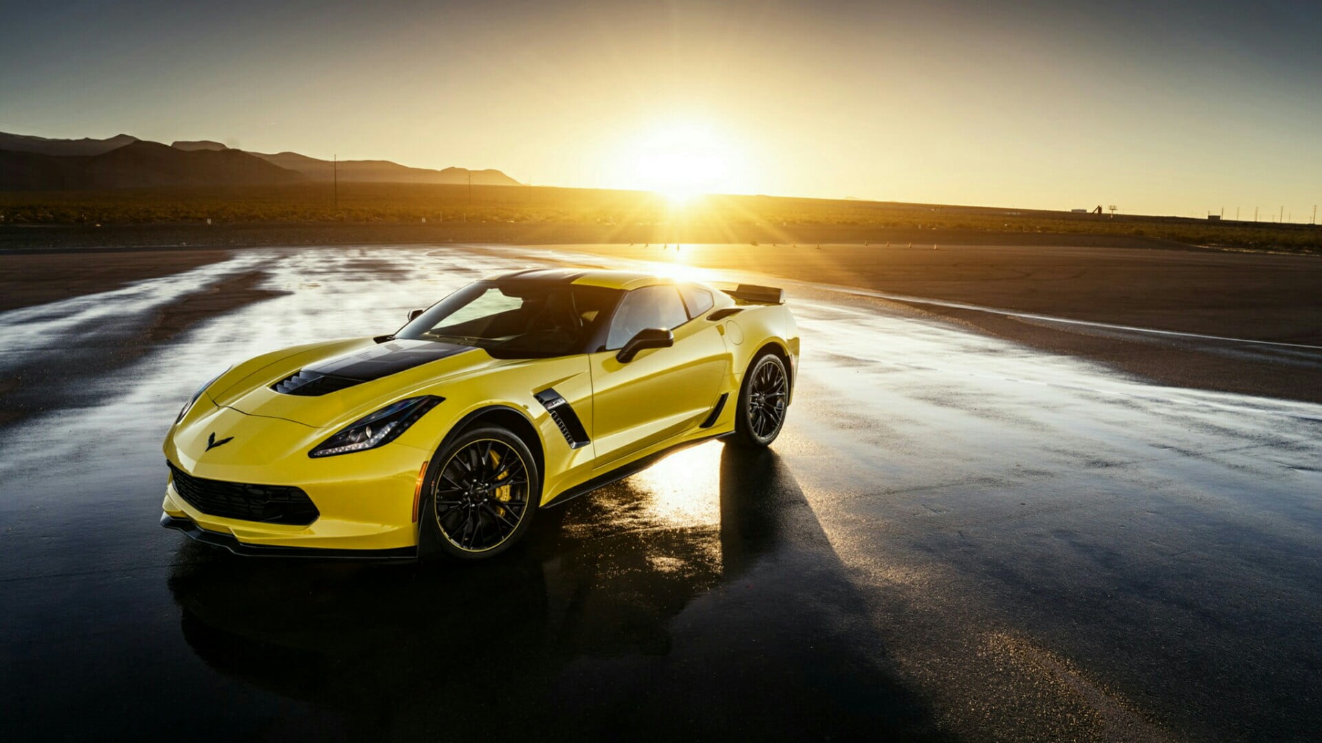 yellow, chevrolet corvette z06, transportation, sunlight, 1080P, road trip, driving, speed, reflection, personal land vehicle, road, automotive design, HD Wallpaper