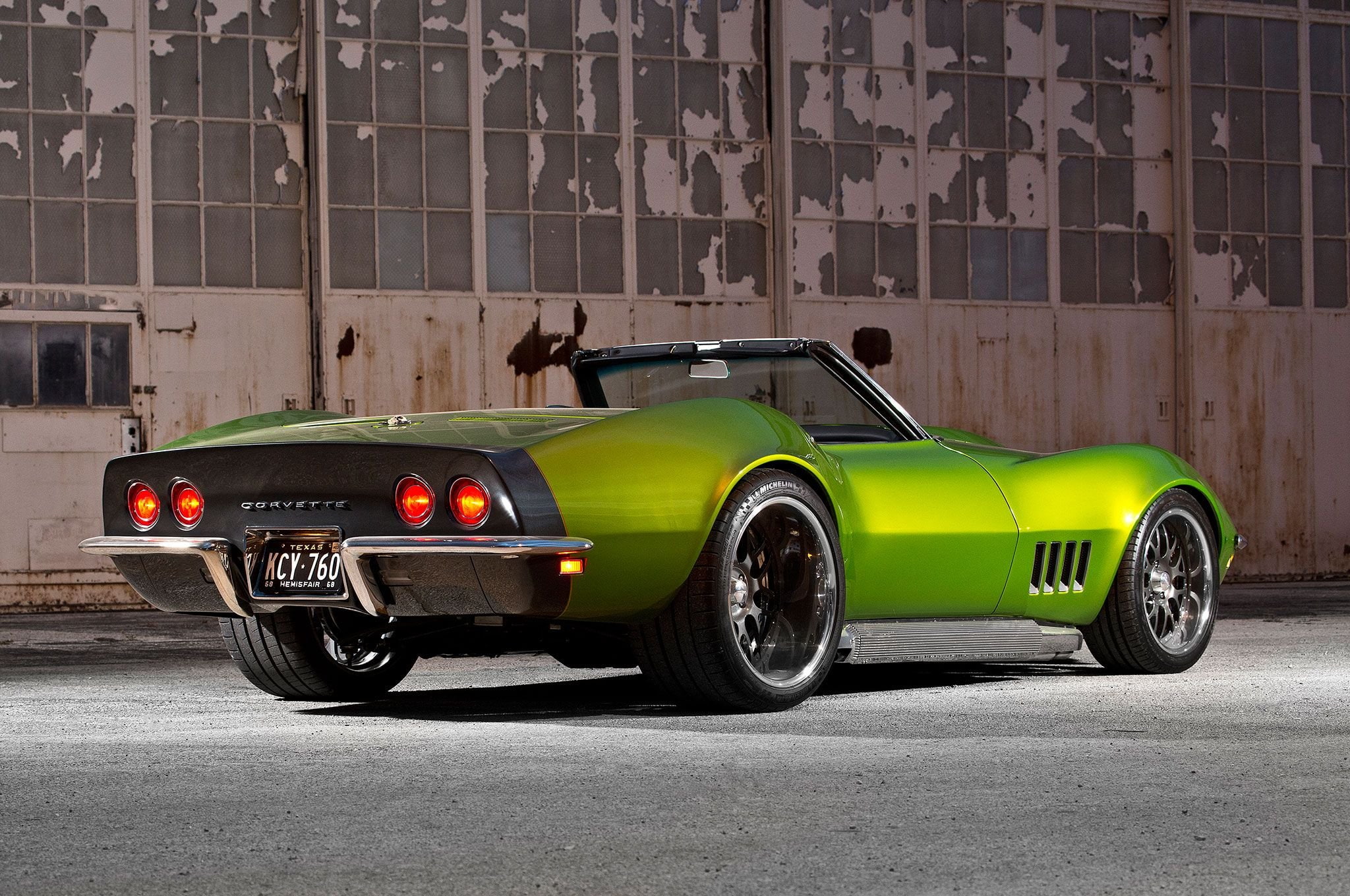 chevy, convertible, modified, (c3), green, 1080P, cars, corvette, 1968, HD Wallpaper