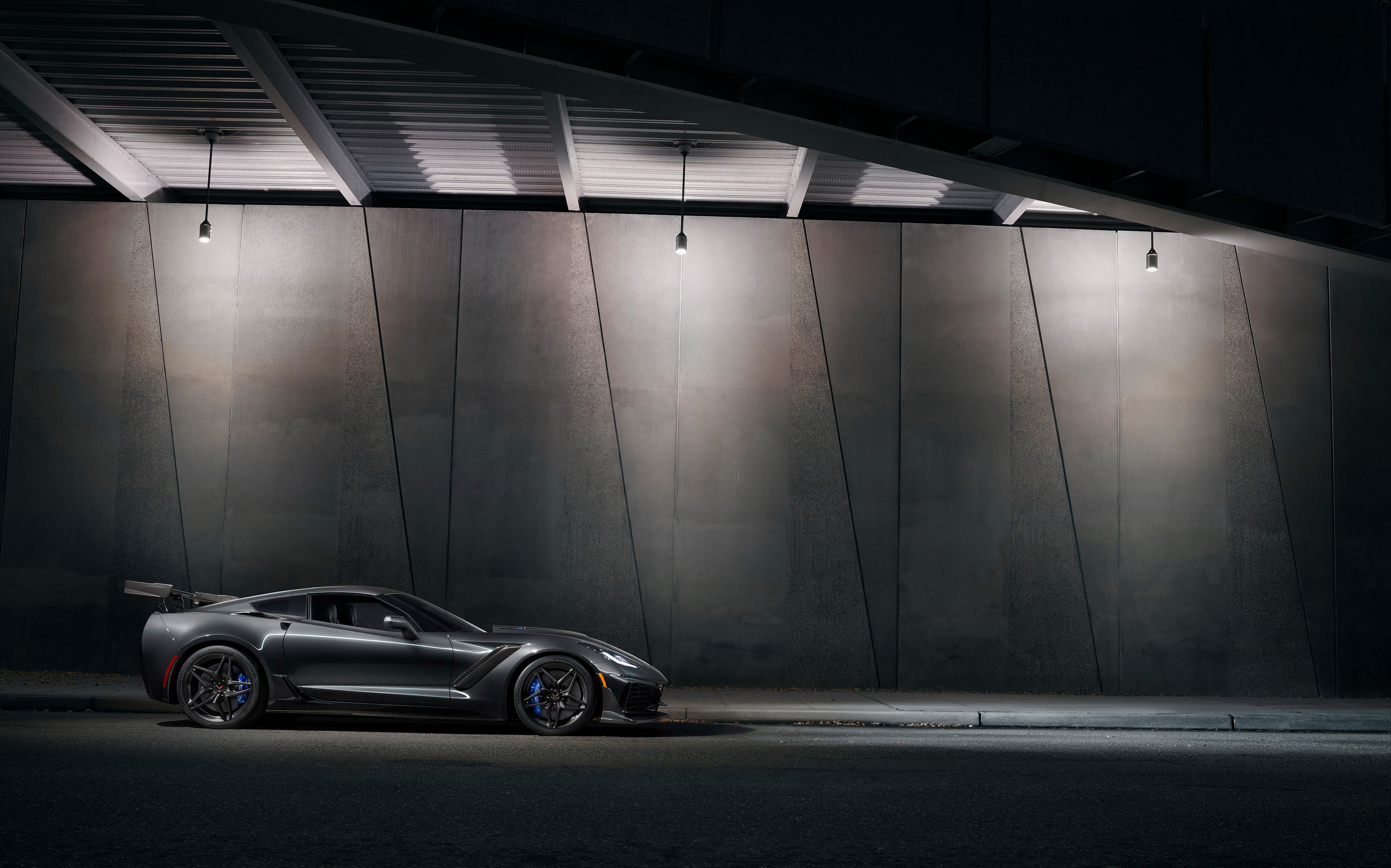 2019 cars, transportation, 4K, chevrolet corvette zr1, parking garage, architecture, concrete, no people, car, parking lot, 4k, parking, wealth, building, HD Wallpaper