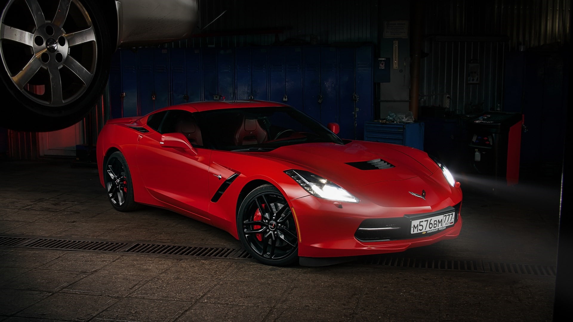 chevrolet corvette c6 zr1, night, convertible, transportation, red car, land vehicle, muscle car, 1080P, architecture, auto repair shop, motor vehicle, HD Wallpaper