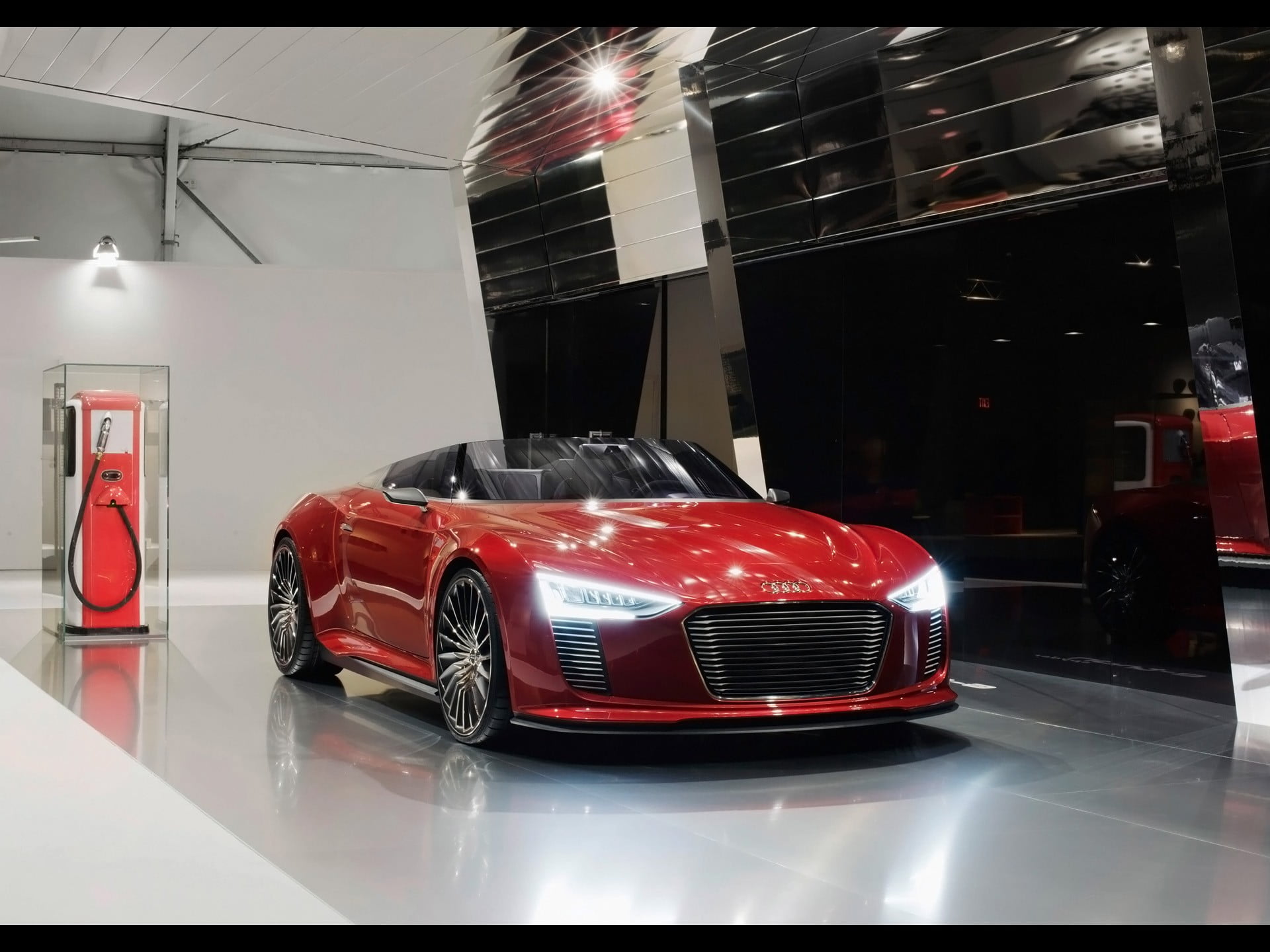 built structure, shiny, land vehicle, coupe, Audi, electric lamp, sports car, red cars, transportation, architecture, technology, lighting equipment, motor vehicle, HD Wallpaper