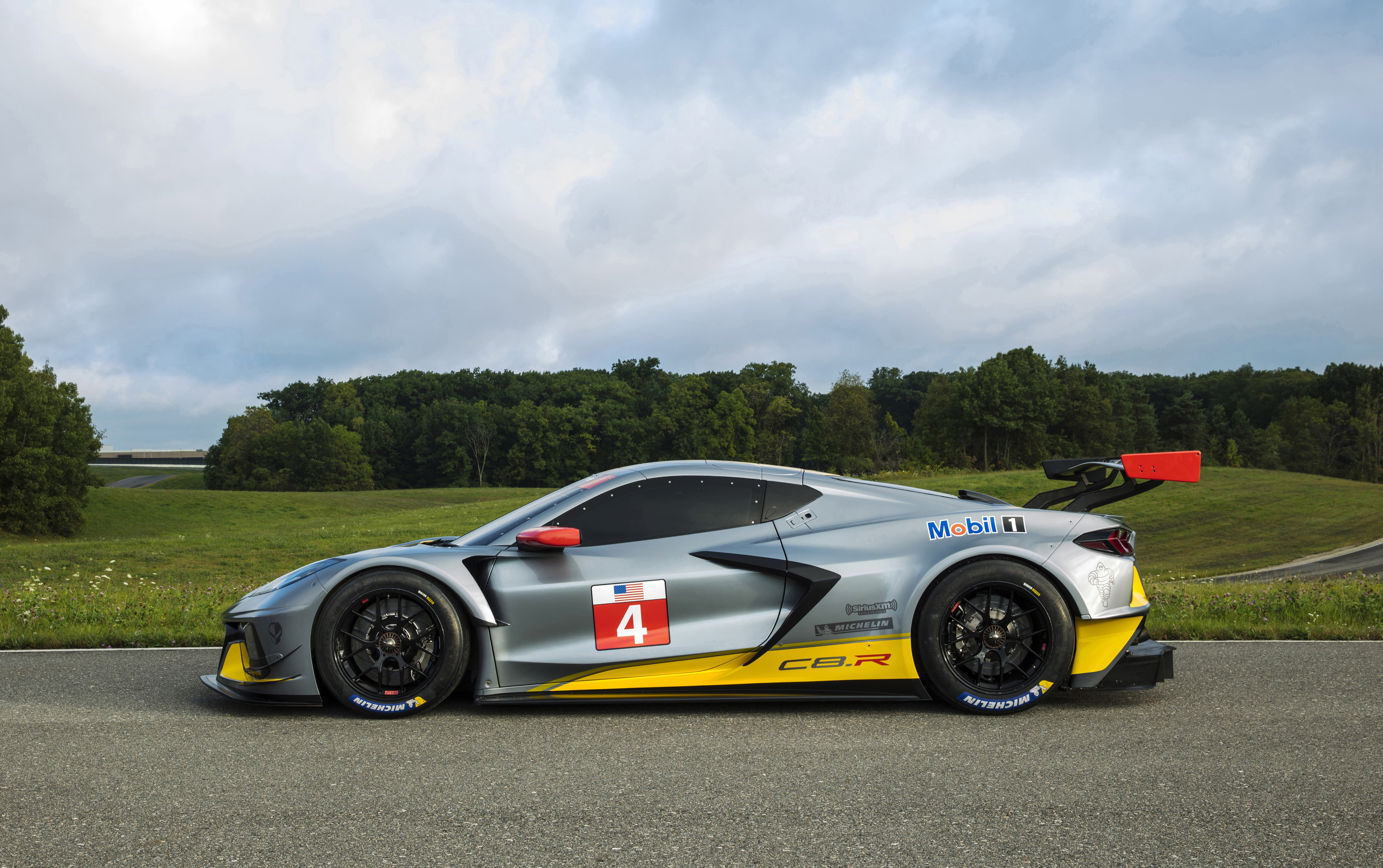 trees, C8.R, the sky, 5K, machine, sports car, Chevrolet, HD Wallpaper