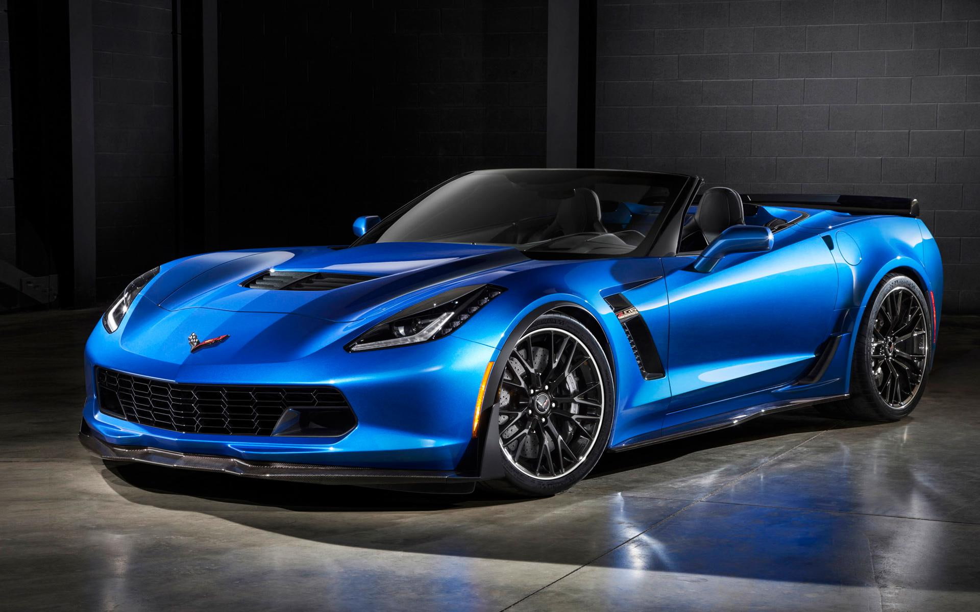 luxury, 1080P, z, convertible, corvette, 2015, cars, chevrolet, blue, car, HD Wallpaper