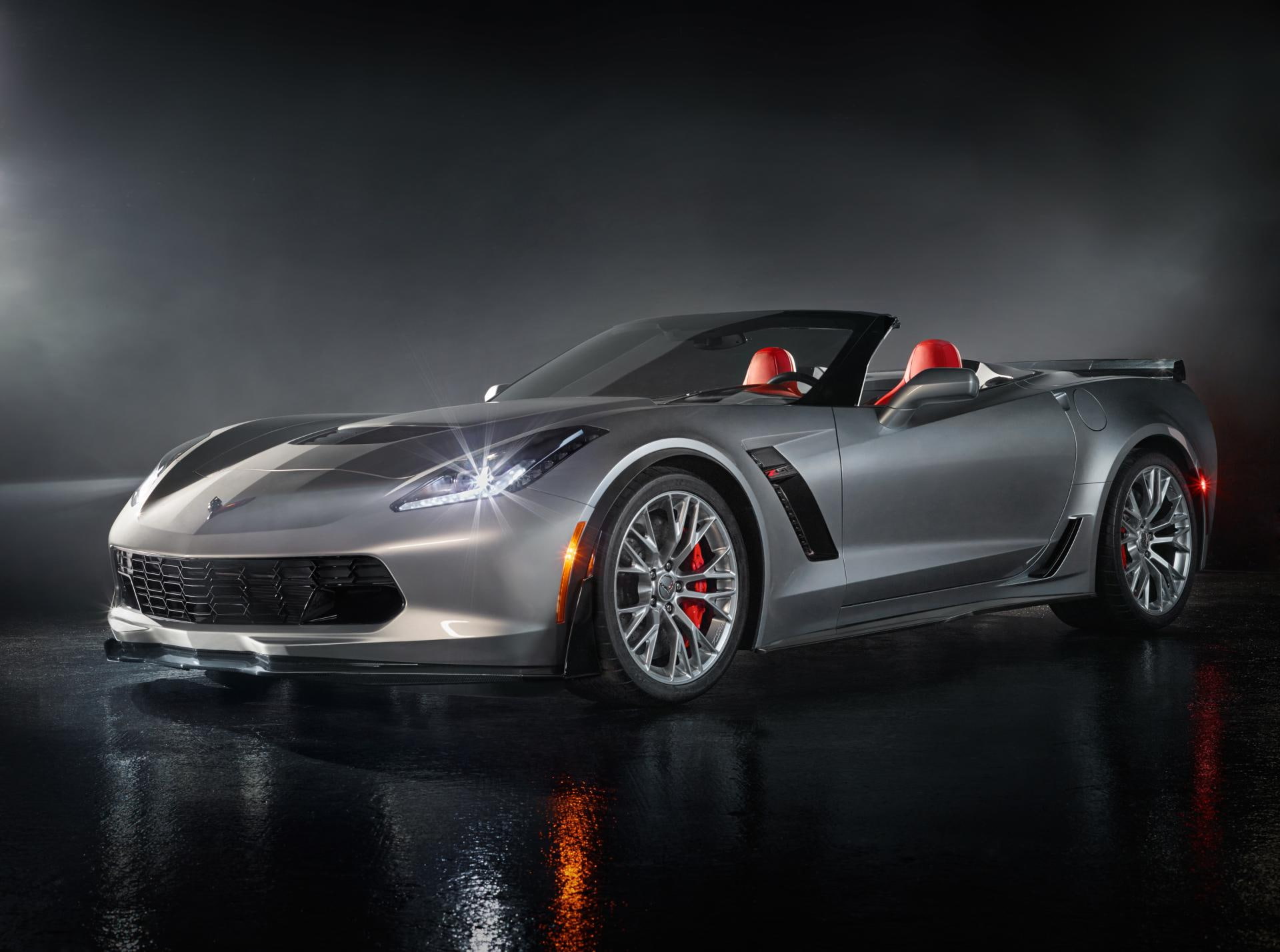 chrome, corvette, black background, studio shot, racecar, transportation, z, mode of transportation, wheel, car, chevy, reflection, tire, silver colored, HD Wallpaper
