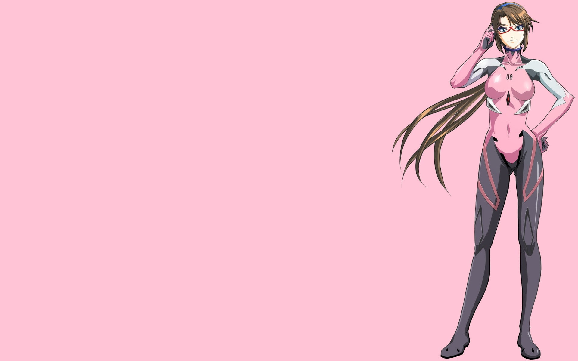 anime girls, simple background, standing, glasses, 1080P, Makinami Mari, Neon Genesis Evangelion, HD Wallpaper