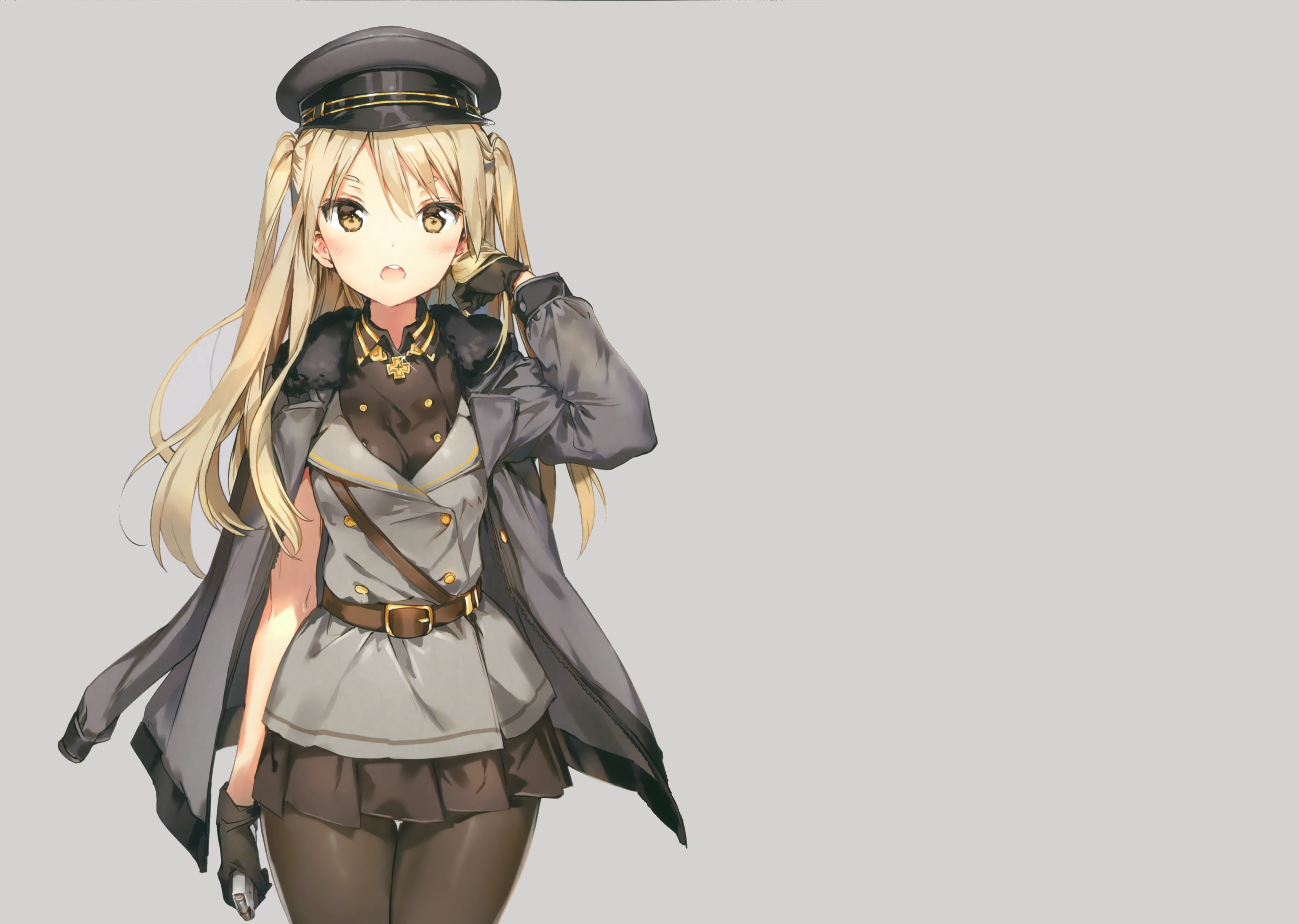 uniform, anime, yellow eyes, long hair, 4K, skirt, anime girls, blonde, HD Wallpaper