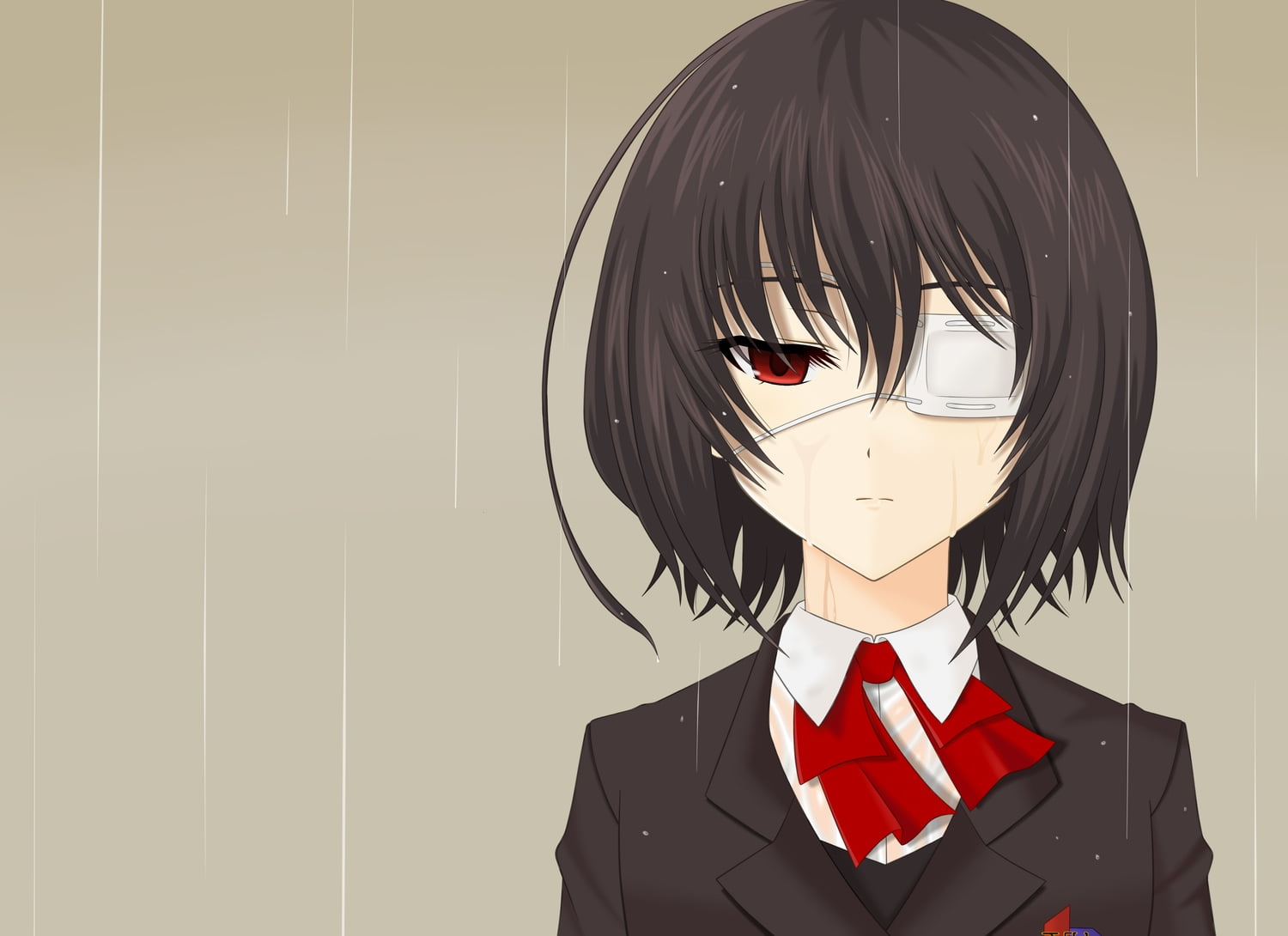 character, headshot, close-up, representation, 720P, rain, manager, young adult, suit, female, businessman, eye patch, portrait, red, lifestyles, digital composite, HD Wallpaper