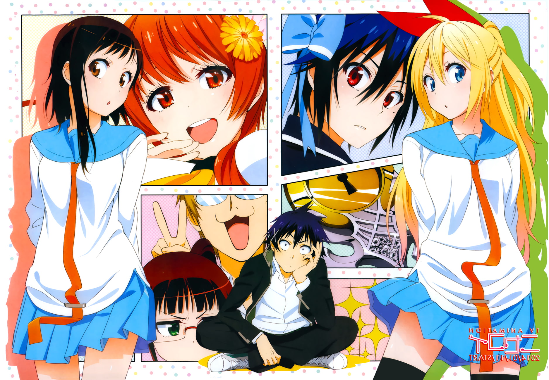 Kirisaki Chitoge, Shuu Maiko, women, Nisekoi, creativity, Ichijou Raku, Tsugumi Seishirou, full length, auto post production filter, multi colored, girls, HD Wallpaper