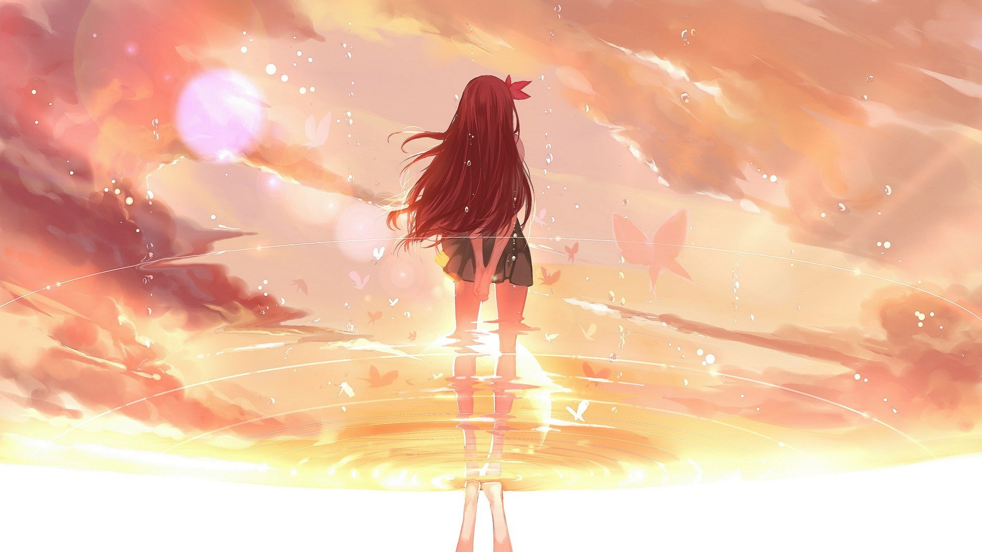 clouds, rear view, illuminated, women, outdoors, full length, Kisaragi (KanColle), sexy anime, lifestyles, hair, Anime Girls, motion, fashion, young adult, HD Wallpaper
