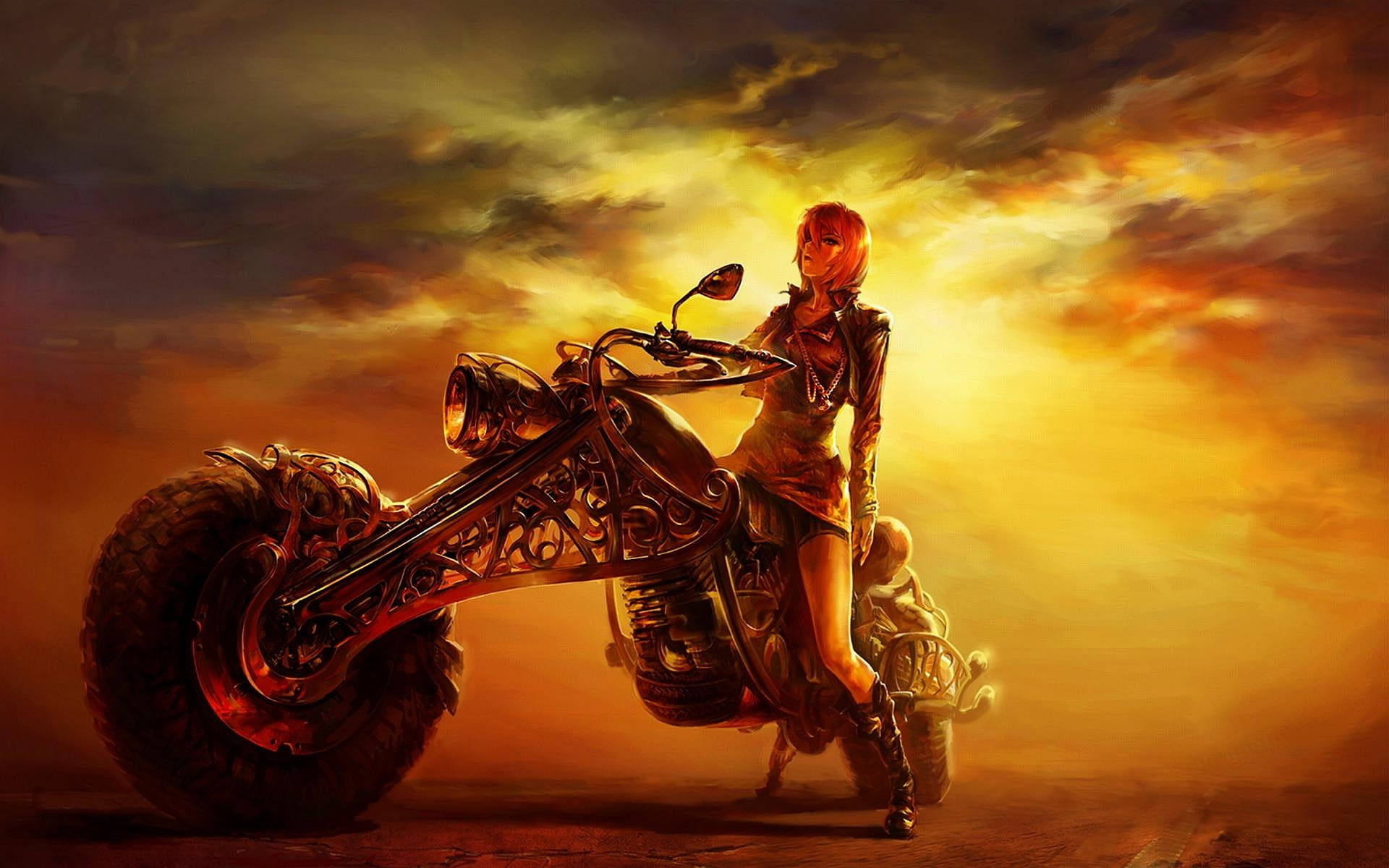 anime, 1080P, babes, fantasy, girl, sexy, original, women, motorcycle, bikes, HD Wallpaper