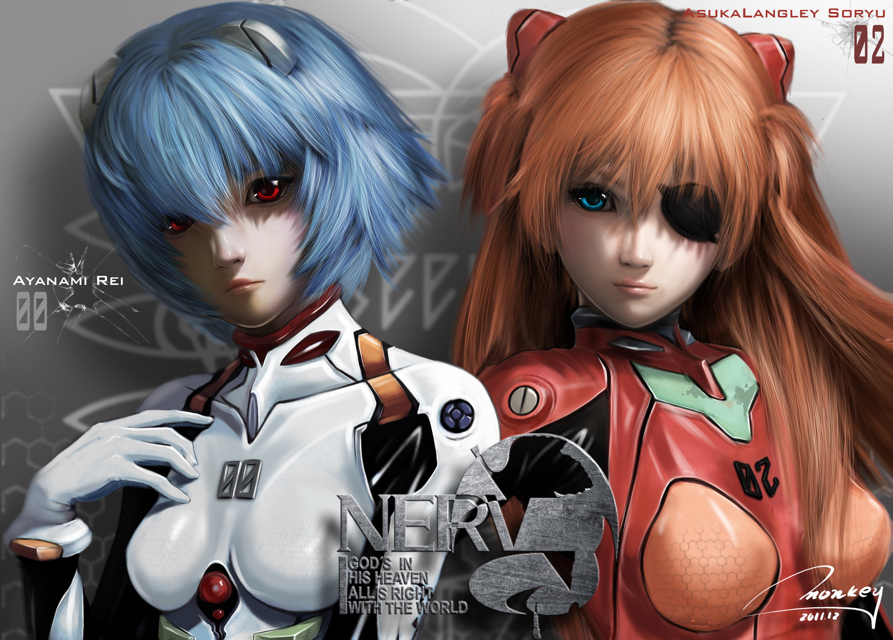 anime, 2K, sexy anime, Asuka Langley Soryu, Ayanami Rei, Realistic, Neon Genesis Evangelion, HD Wallpaper