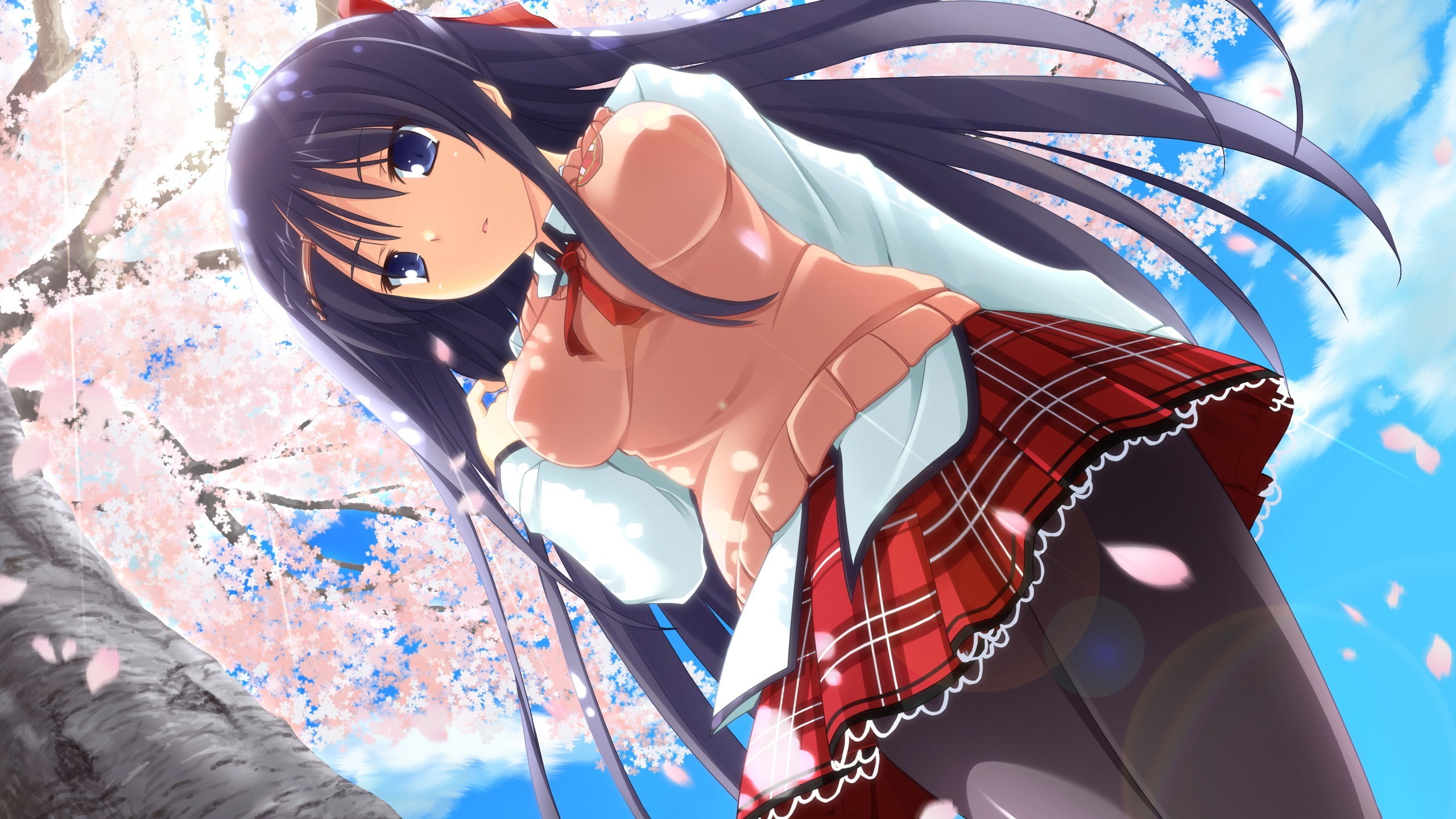 anime girls, skirt, Shunki Gentei Poco a Poco!, Yuki Natsume, cherry blossom, 2K, HD Wallpaper