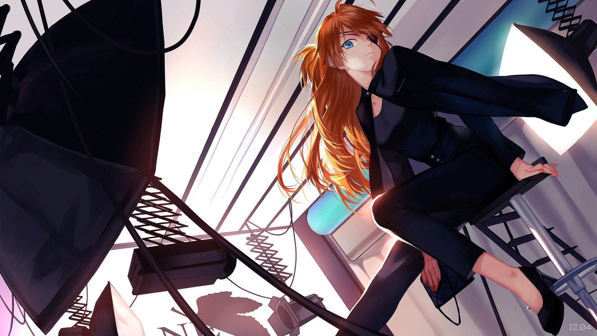 redhead, Long Hair, Eye Patch, Asuka Langley Soryu, 1080P, Neon Genesis Evangelion, High Heels, Anime Girls, anime, HD Wallpaper