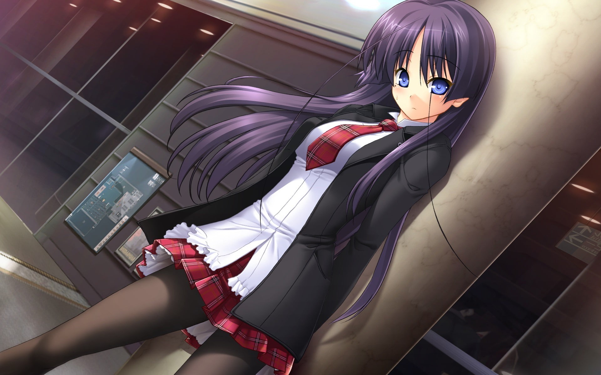 fashion, cyborg, hairstyle, red, females, women school uniform purple hair anime girls blue eyes takamachi yukino soft shading chu x chu idol sexy anime, HD Wallpaper