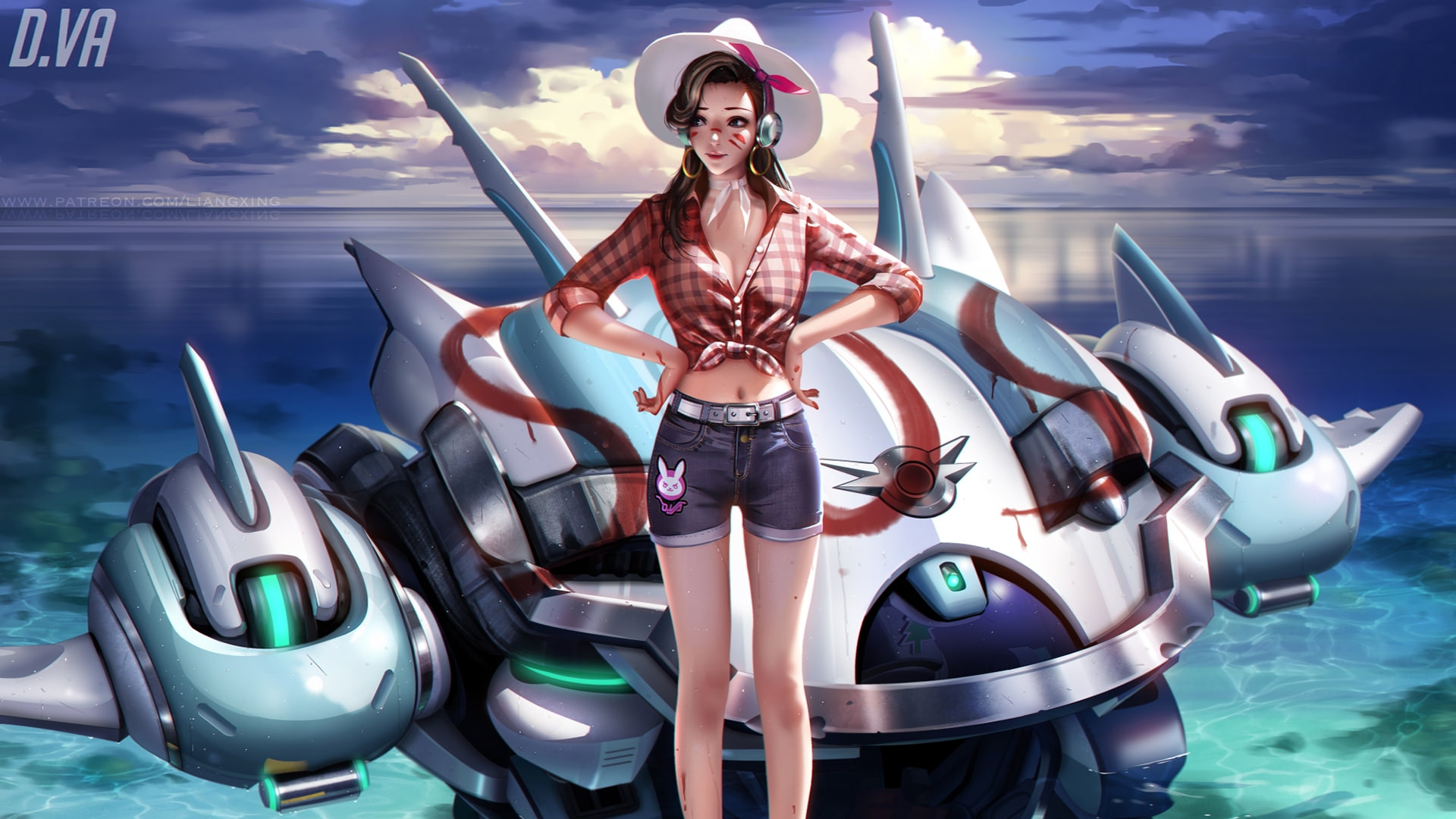 Xing, 1080P, video games, Liang, Overwatch, Jean Shorts, D.Va (Overwatch), digital art, HD Wallpaper