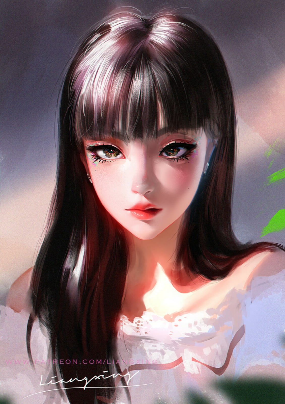 long hair, ArtStation, digital art, Liang-Xing, earring, Liang Xing, 720P, Phone HD Wallpaper