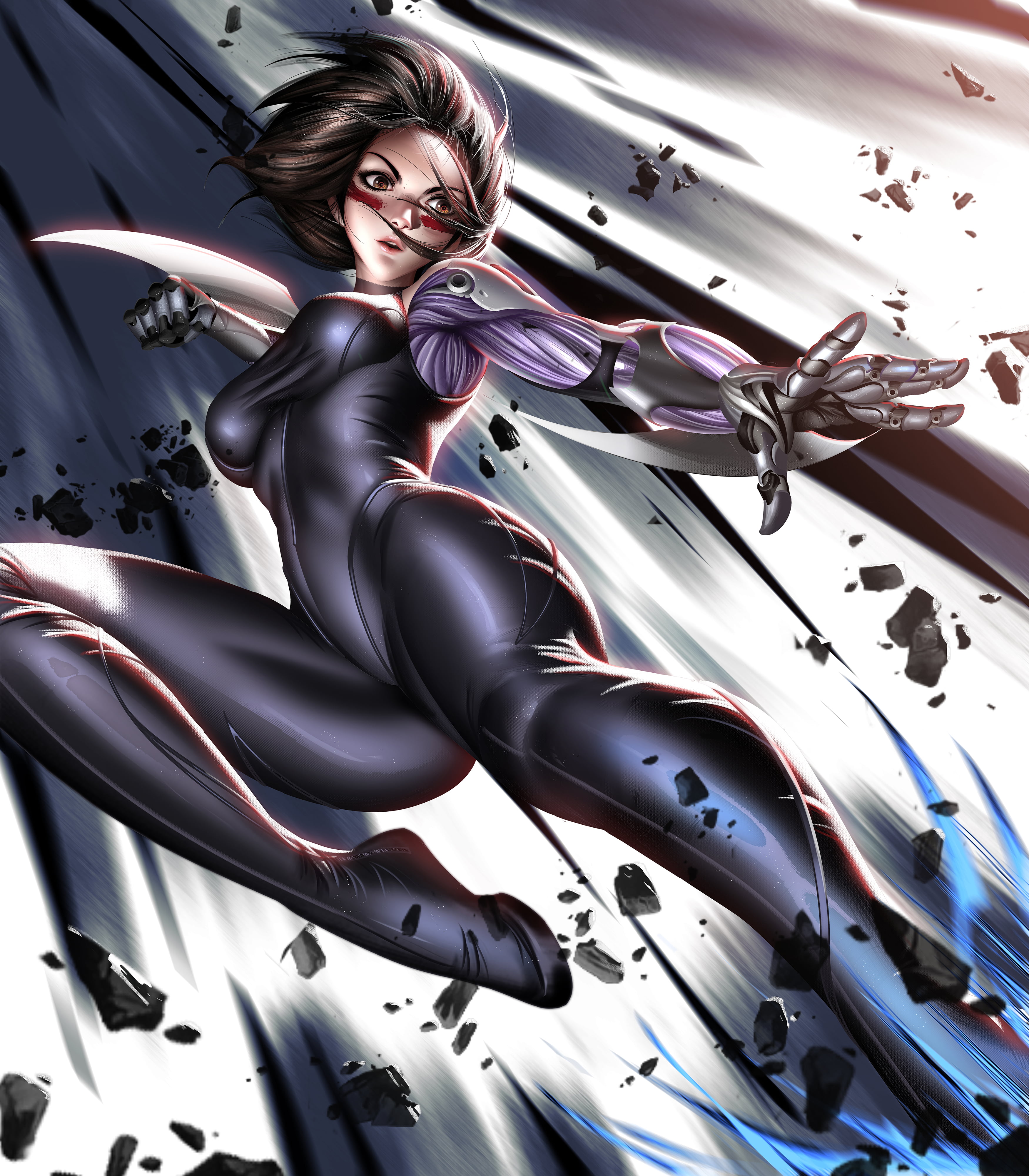 digital, artwork, weapon, movie characters, Alita: Battle Angel, 4K, illustration, Liang Xing, Phone HD Wallpaper