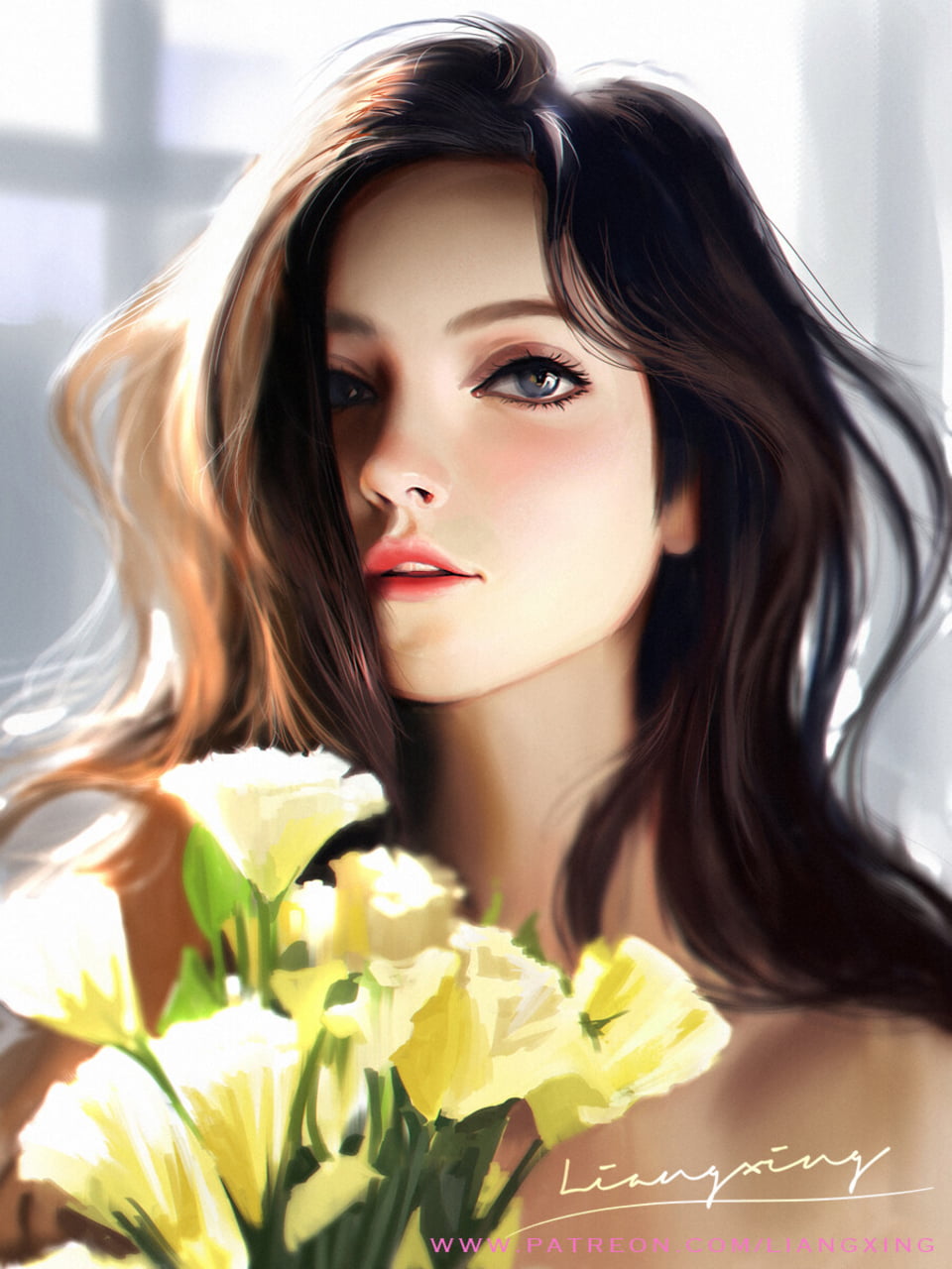 Liang Xing, 720P, flowers, Phone HD Wallpaper