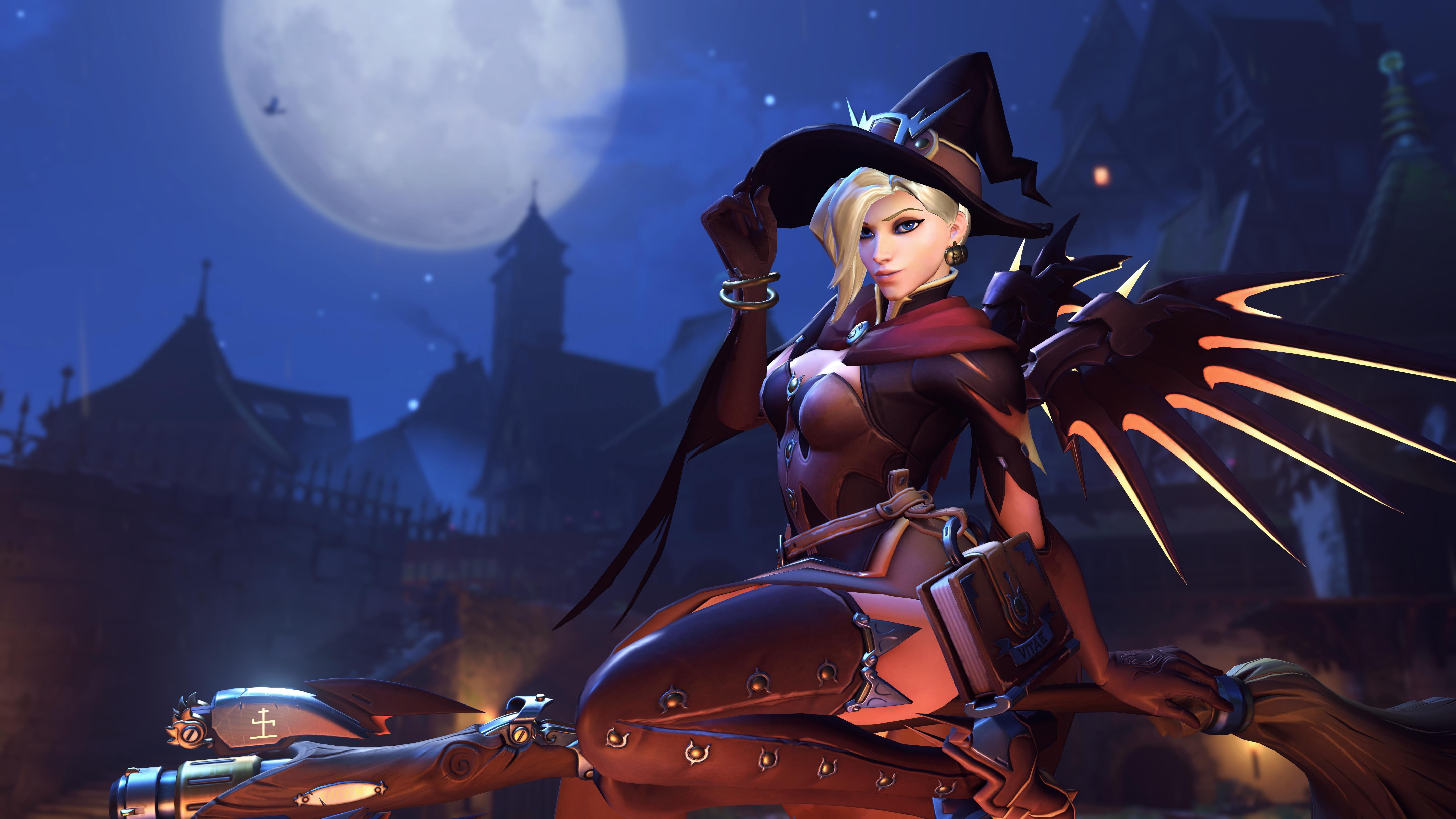Mercy (Overwatch), video games, 5K, Halloween, Overwatch, Blizzard Entertainment, witch, HD Wallpaper