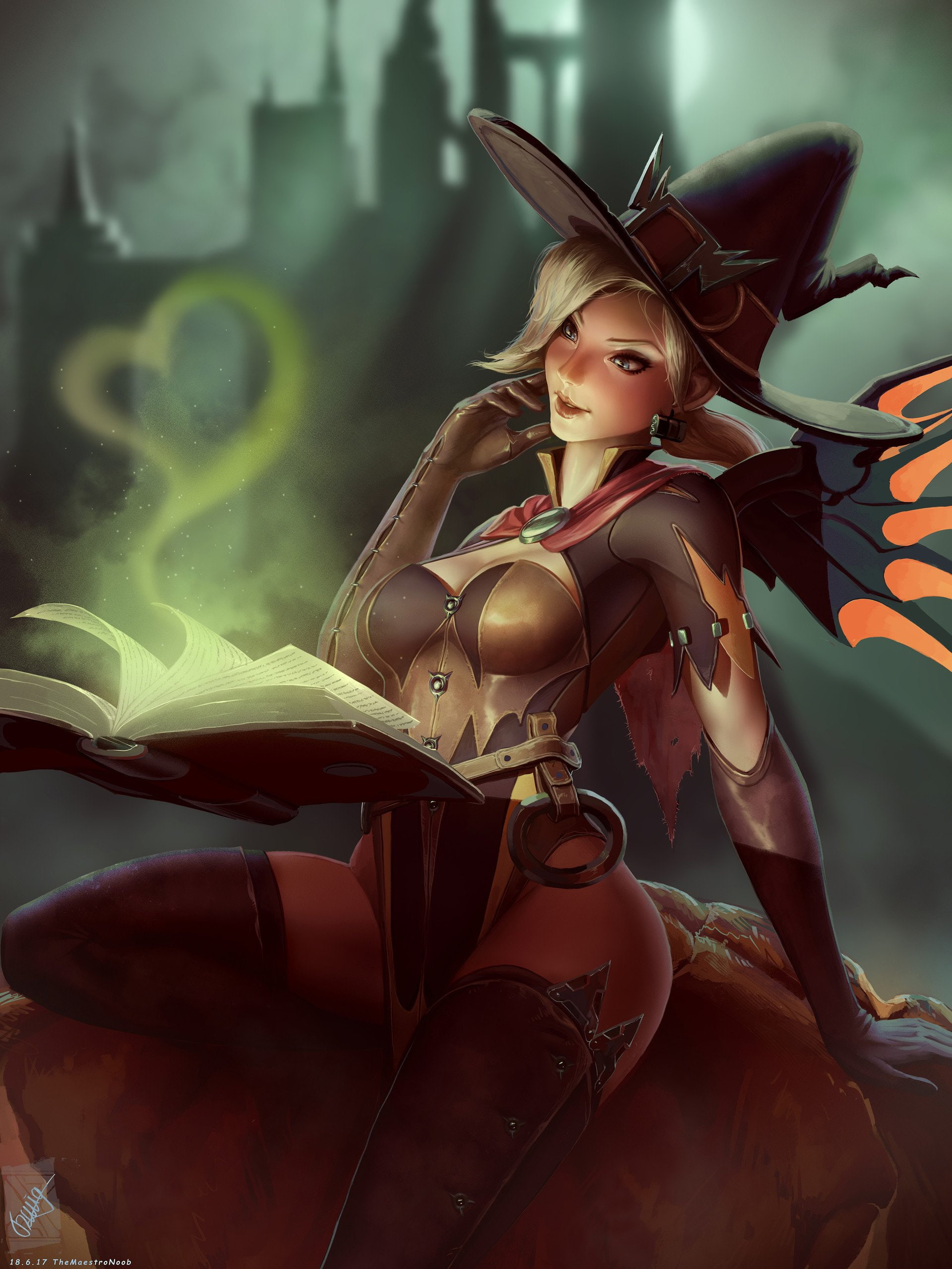 Witch Mercy, 2K, Futuristic, Mercy (Overwatch), Magic, fantasy Art, halloween, Overwatch, Phone HD Wallpaper