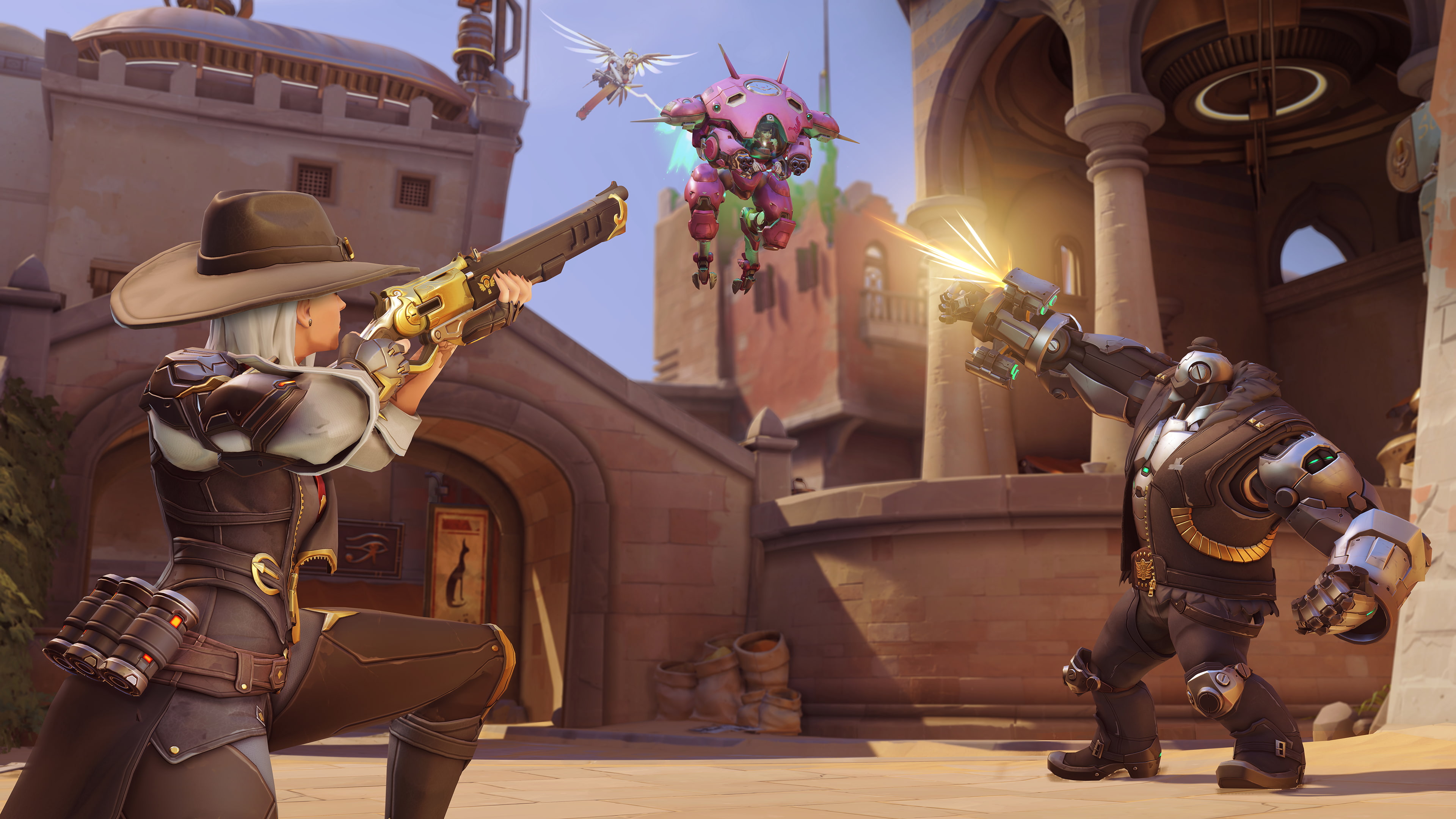 Ashe (Overwatch), B.O.B. (Overwatch), Video Game, Overwatch, 4K, D.Va (Overwatch), Mercy (Overwatch), HD Wallpaper