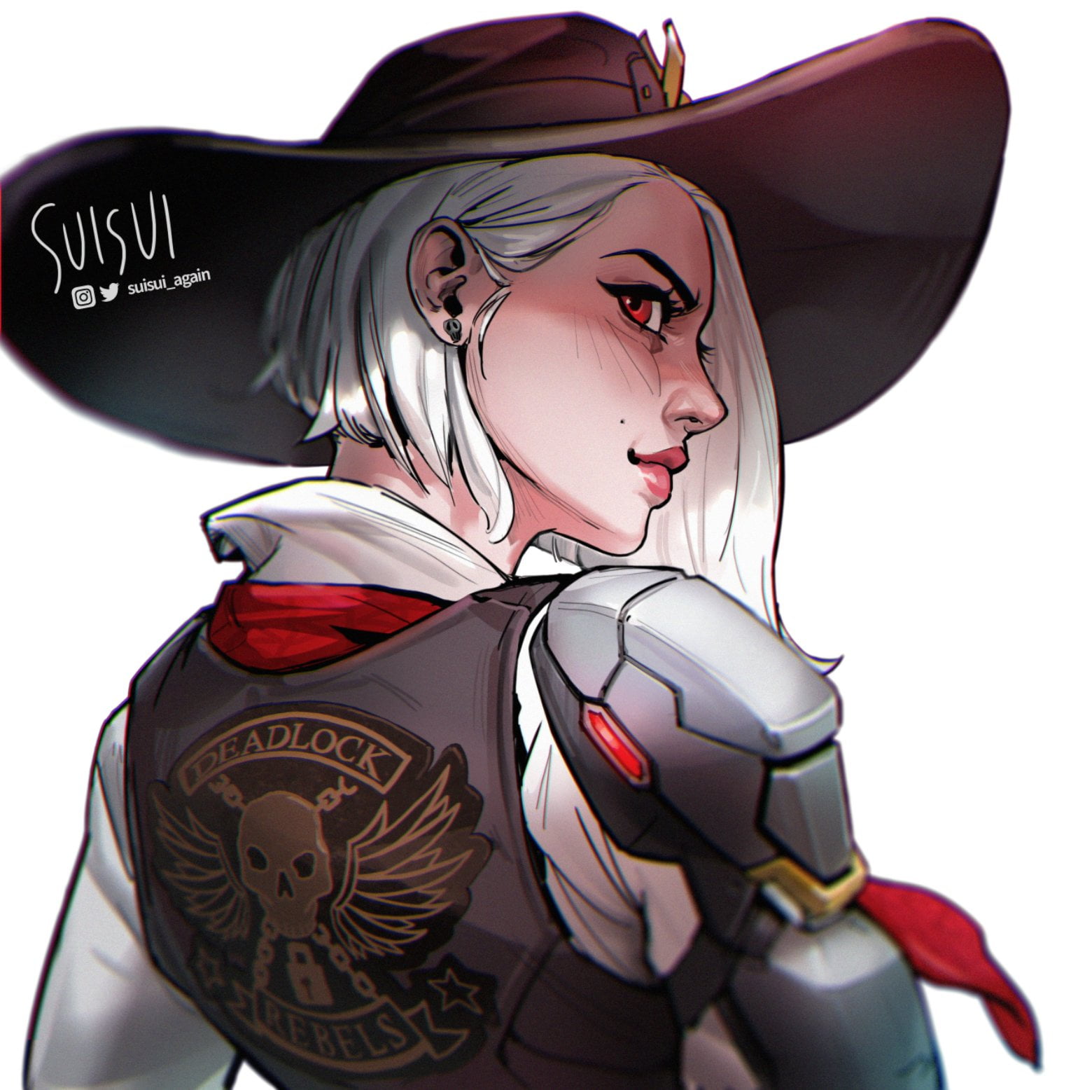 vest, fan art, hat, Blizzard Entertainment, white hair, shirt, digital art, artwork, video games girls, tie, Ashe (Overwatch), white shirt, video game characters, HD Wallpaper