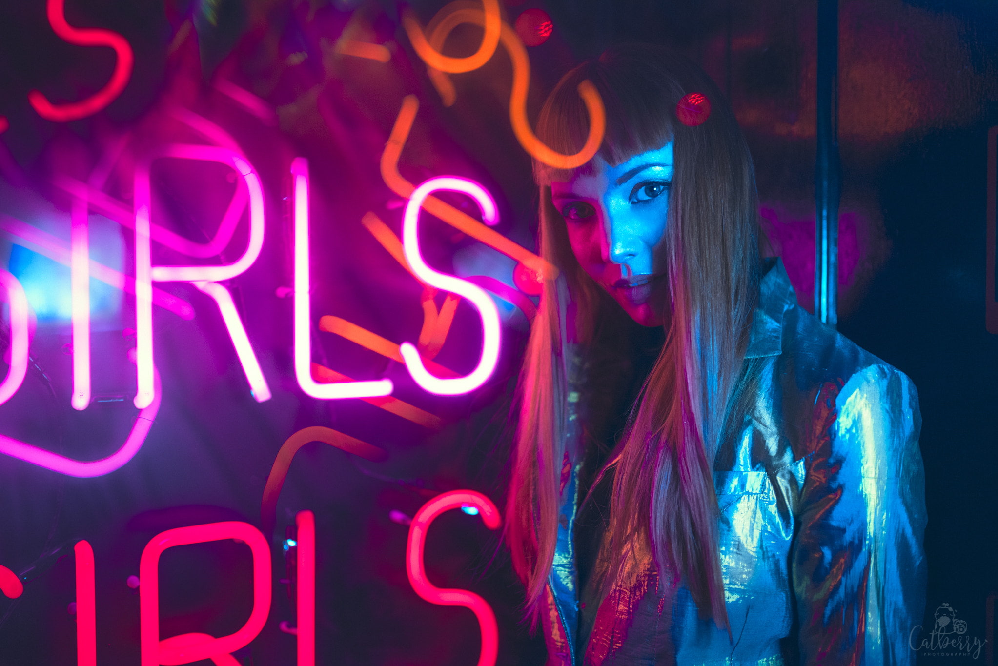 model, 500px, women, Rossi Ivanova, neon text, 1080P, HD Wallpaper
