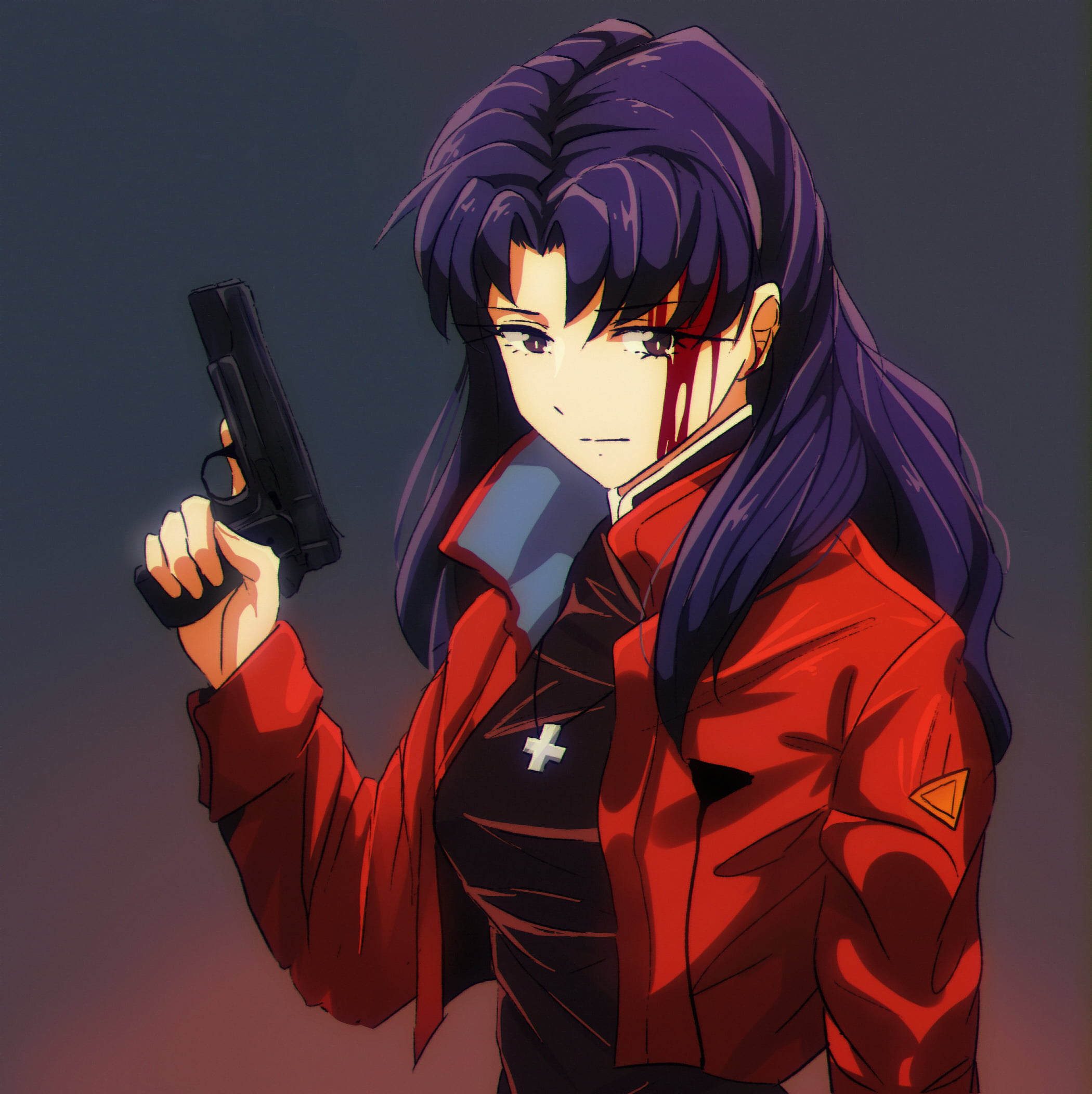 black dress, 1080P, Katsuragi Misato, Neon Genesis Evangelion, red jackets, Phone HD Wallpaper