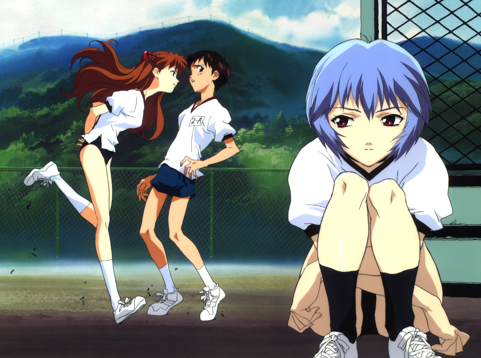 outdoors, creativity, childhood, nature, day, real people, girls, casual clothing, representation, Ikari Shinji, Asuka Langley Soryu, Neon Genesis Evangelion, HD Wallpaper