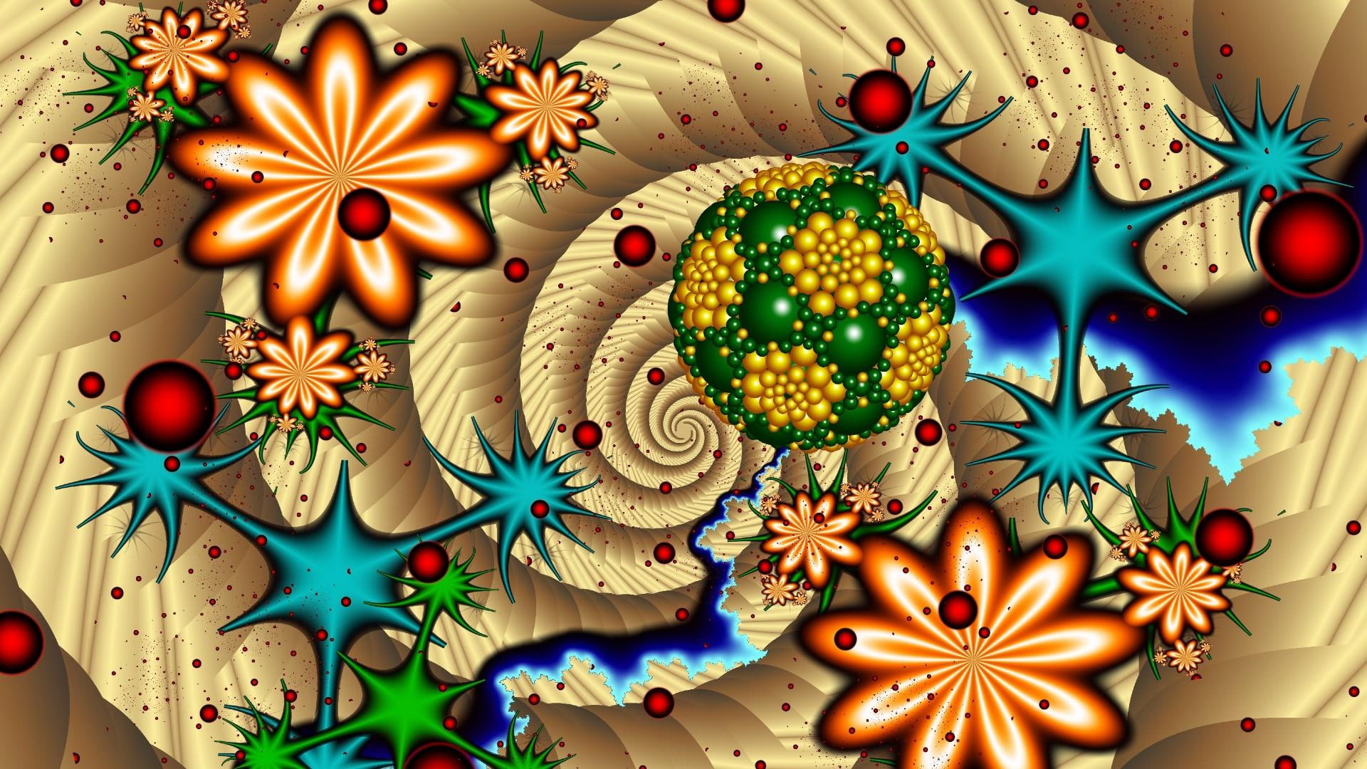 art, color, abstract, abstract art, pattern, illustration, 1080P, flower, psychedelic art, form, illusion, HD Wallpaper