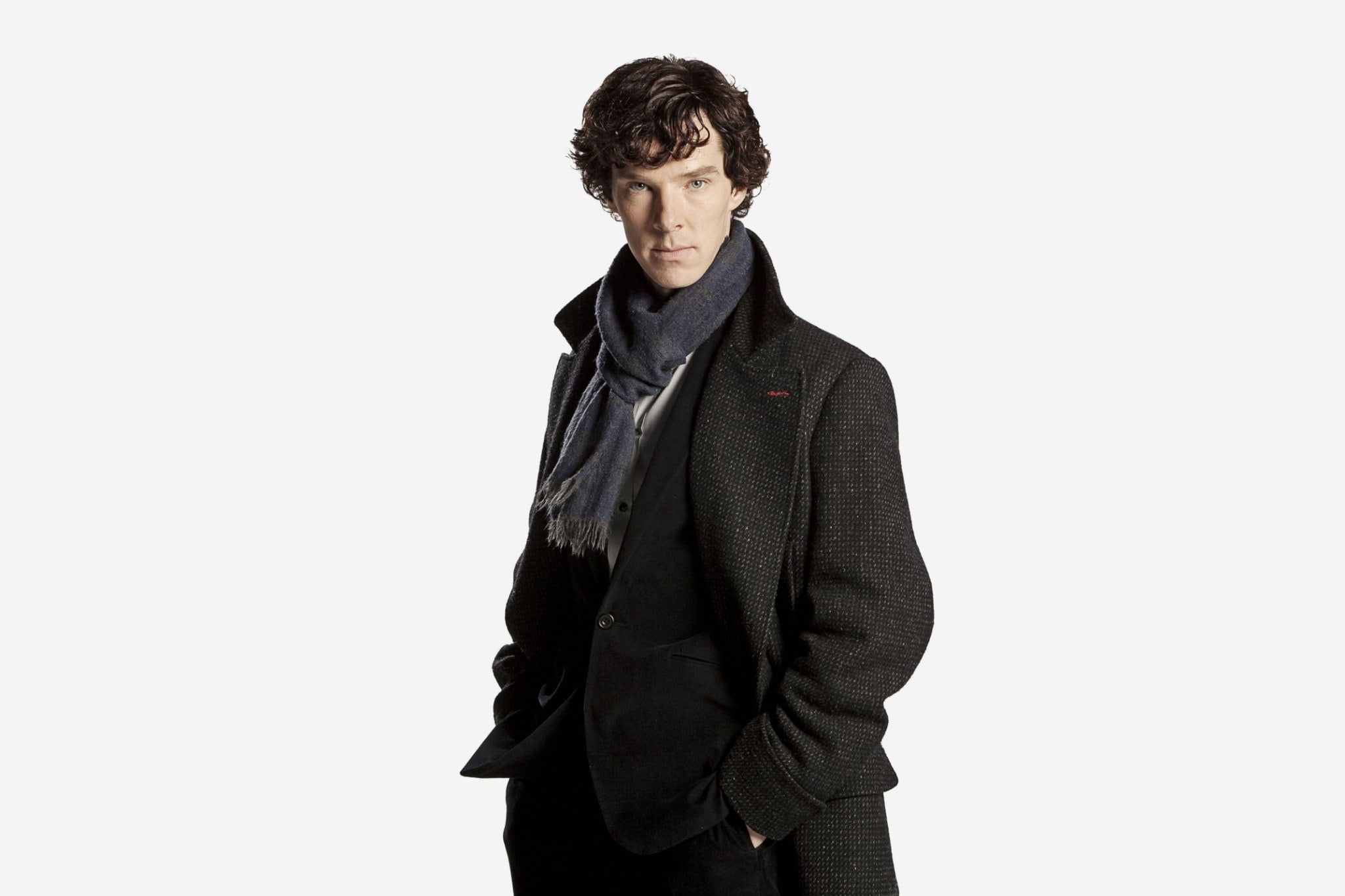 standing, three quarter length, warm clothing, scarf, looking, sherlock cool pictures, copy space, cut out, hairstyle, young adult, young men, waist up, HD Wallpaper