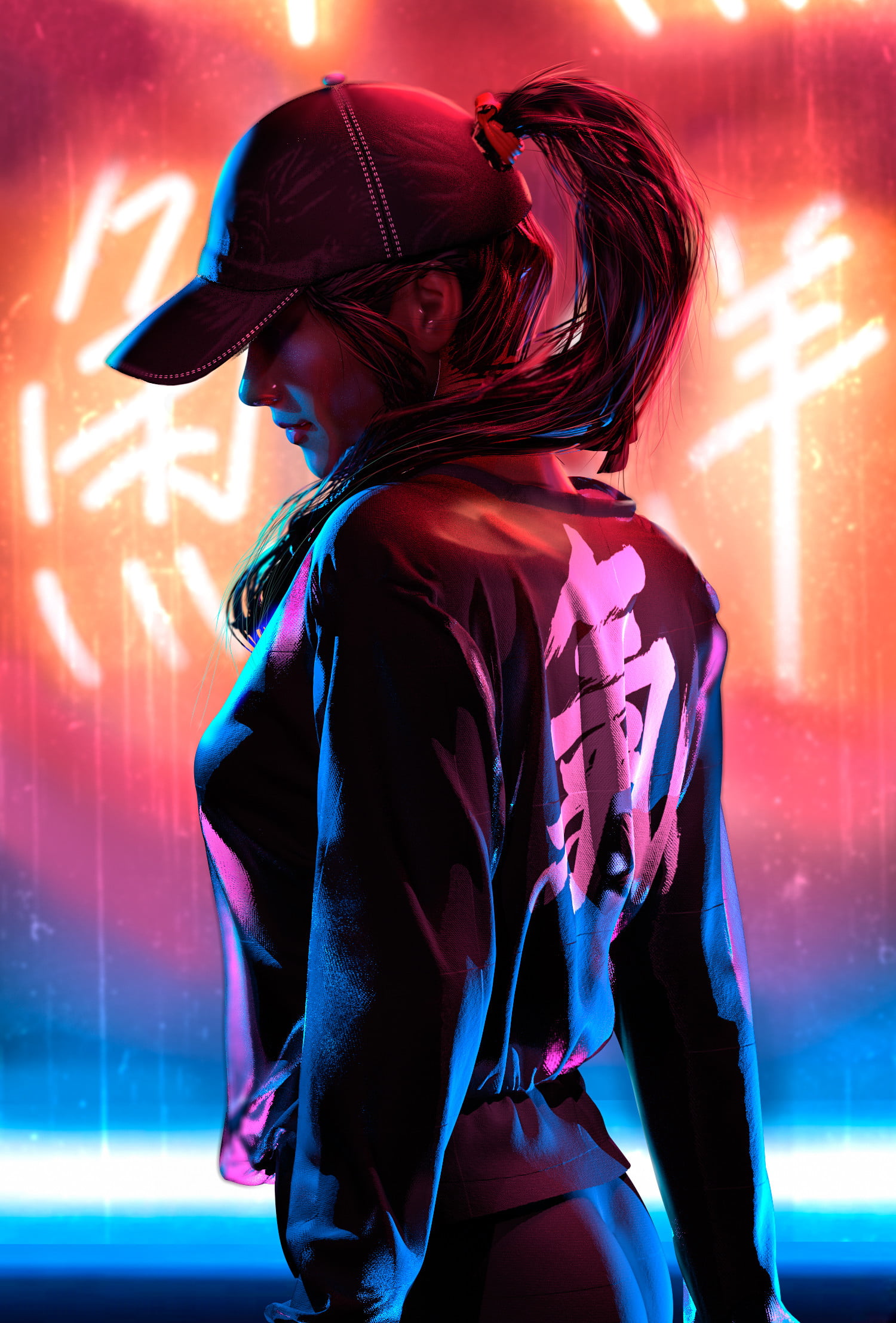 ponytail, Oskar Woinski, ArtStation, artwork, women, digital art, 1080P, back, portrait display, Phone HD Wallpaper
