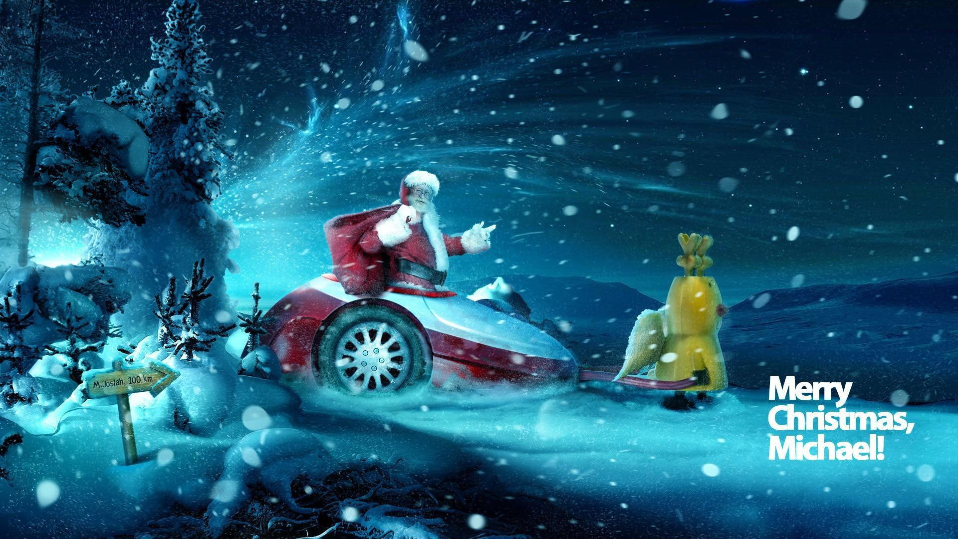 year, blizzard, new, presents, inscription, claus, santa claus, 1080P, night, new year, christmas, santa, HD Wallpaper