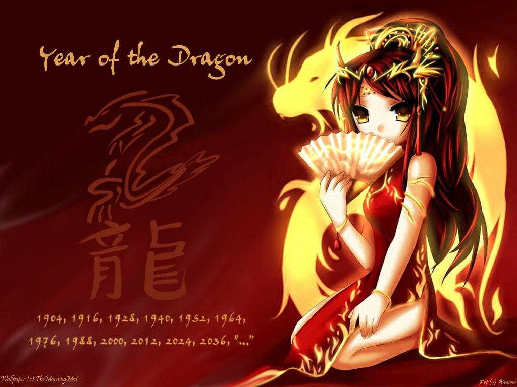 year, art, goddess, zodiac, hd, ah, 480P, anime, Dragon, HD Wallpaper