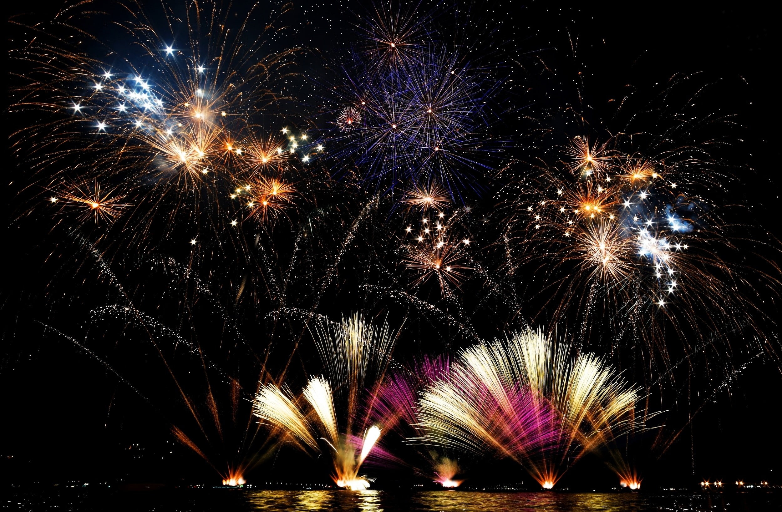 event, arts culture and entertainment, blurred motion, lights, New Year, 1080P, celebration, sparks, low angle view, nature, multi colored, landscape, HD Wallpaper
