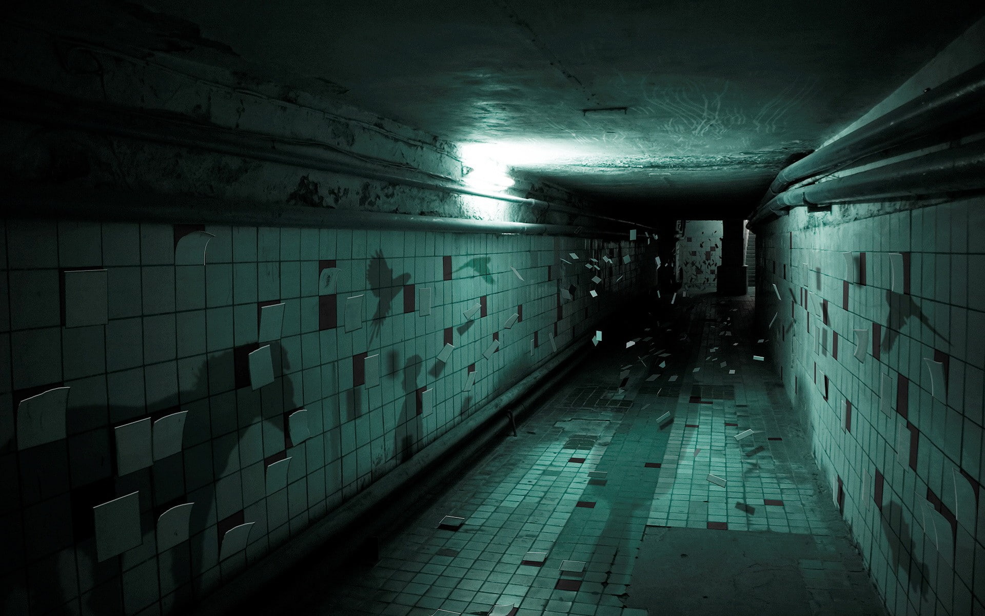 hallway, shadow, render, dark, stairs, 1080P, digital art, HD Wallpaper