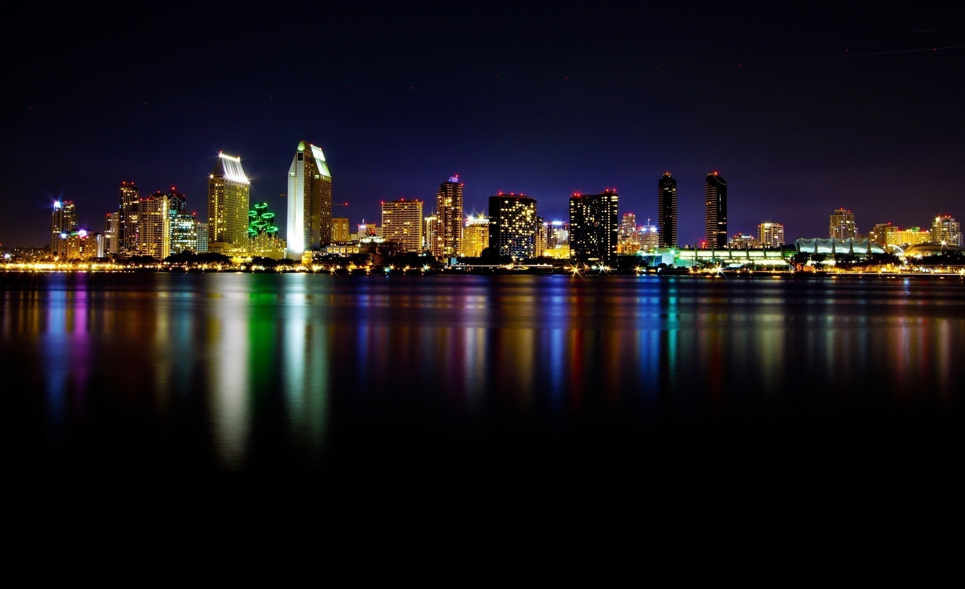 hd, Photography, built structure, United States, Skyline, modern, san diego, no people, building, water, buildings, 1080P, nightlife, architecture, luxury, HD Wallpaper