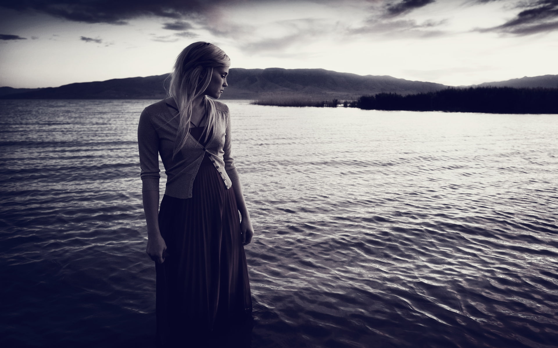 sea, girl, lna, witch, peacefulness, mood, gothic, 1080P, night, tranquility, alumni, late, HD Wallpaper