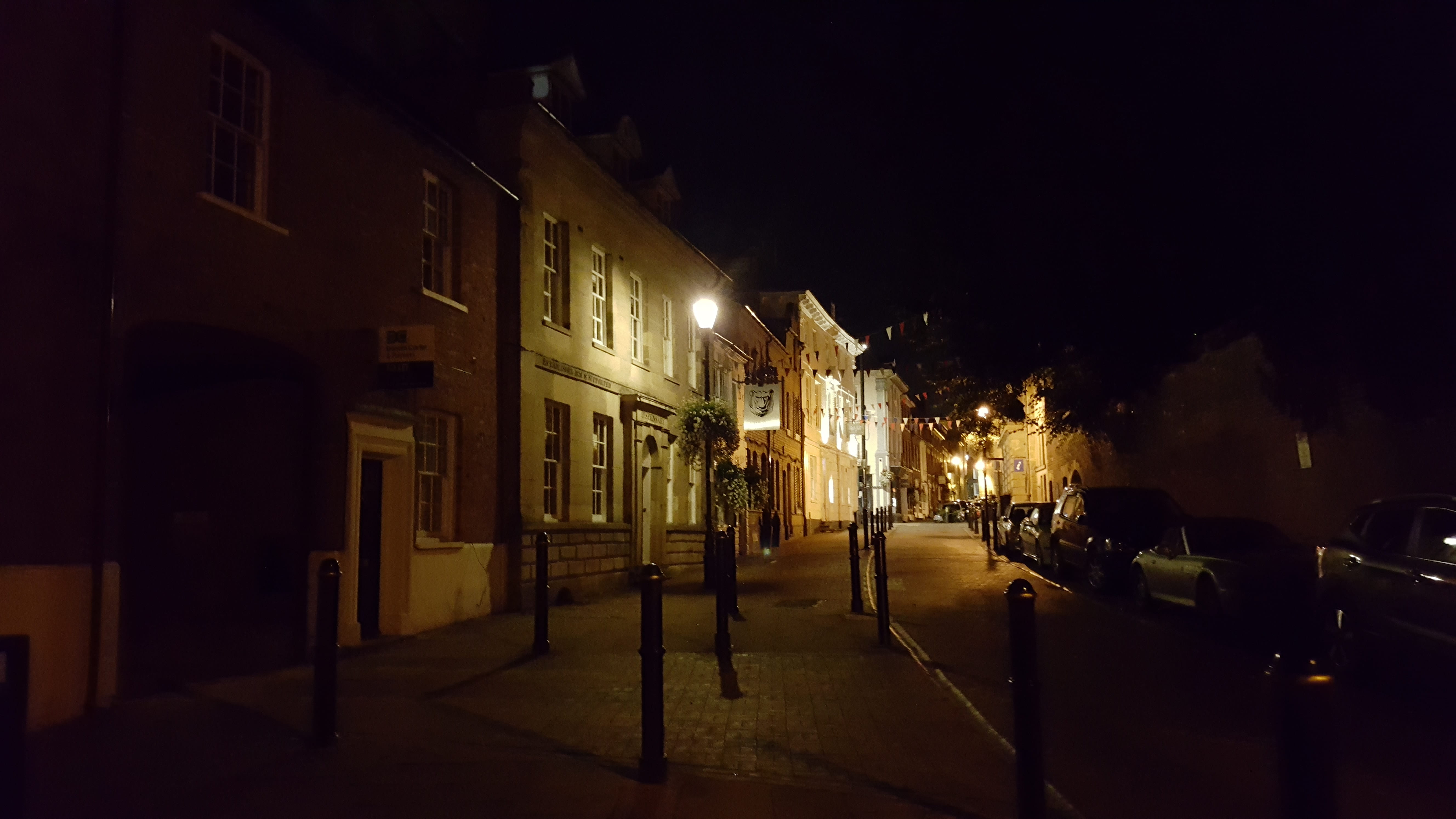 motion, architecture, built structure, windows, mode of transportation, street, building exterior, dark, no people, signs, road, lights, warwick, land vehicle, HD Wallpaper