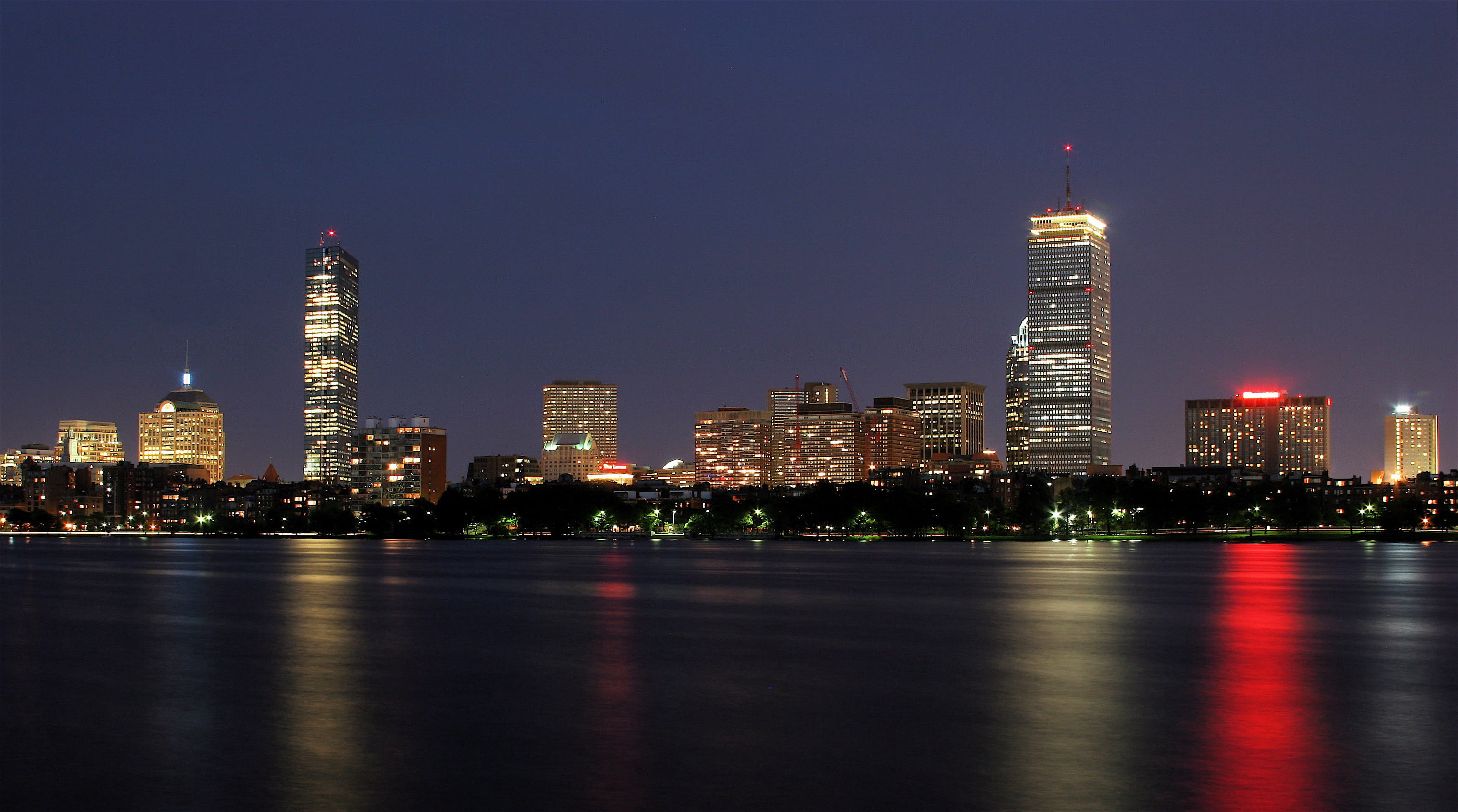 boston, architecture And Buildings, office building exterior, sky, residential district, Massachusetts, lights, no people, built Structure, financial district, HD Wallpaper