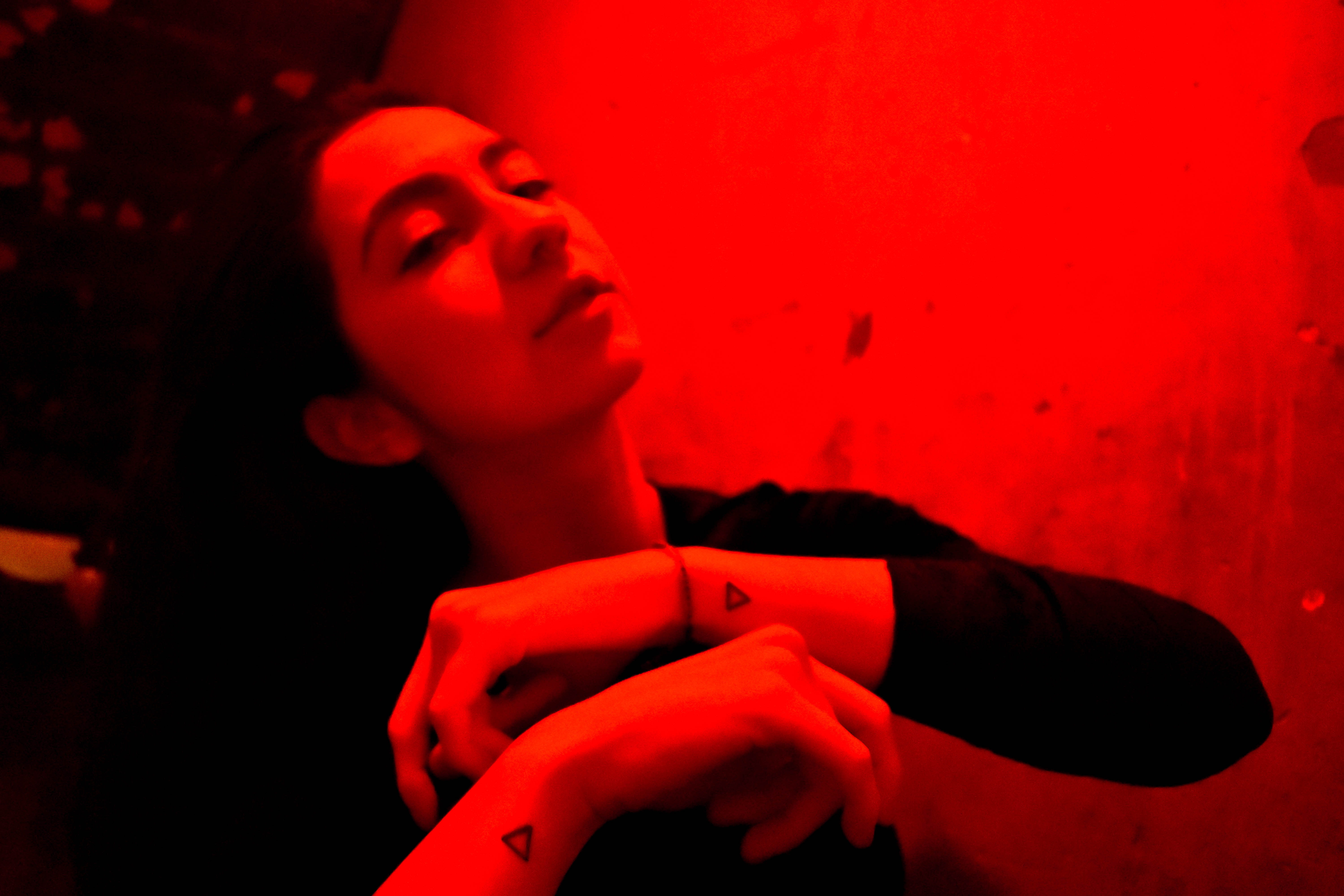 headshot, beauty, red, female, witch, dark, human hand, small tattoos, mystical, human body part, night life, night photography, indoors, nightlife, united states, HD Wallpaper