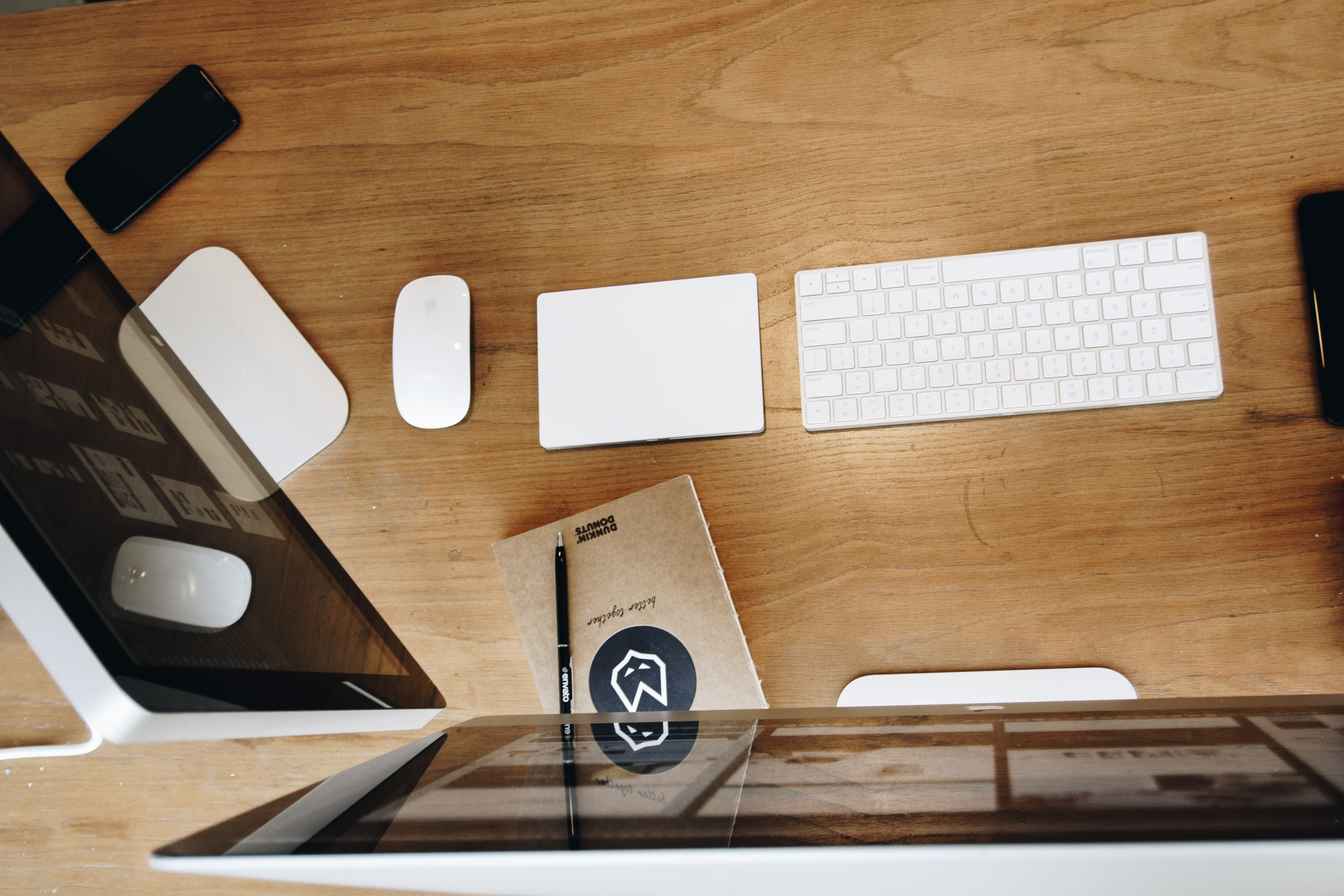 screen, workspace, portable information device, no people, text, furniture, screens, keyboard, mouse, computer, computer equipment, electrical equipment, HD Wallpaper