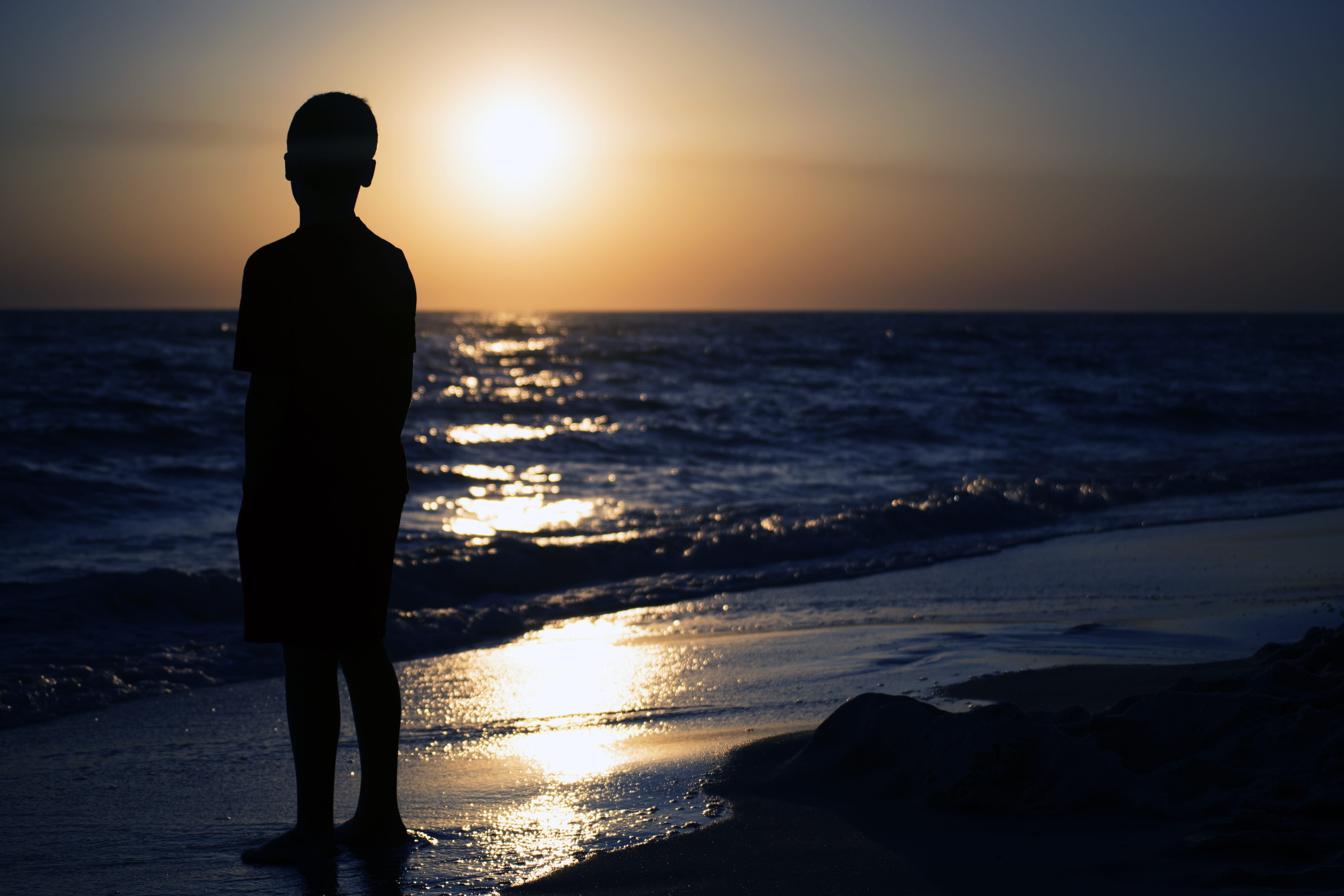 sunset, united states, ocean view, sky, 5K, leisure activity, standing, looking at view, lifestyles, contemplation, panama city beach, beauty in nature, HD Wallpaper