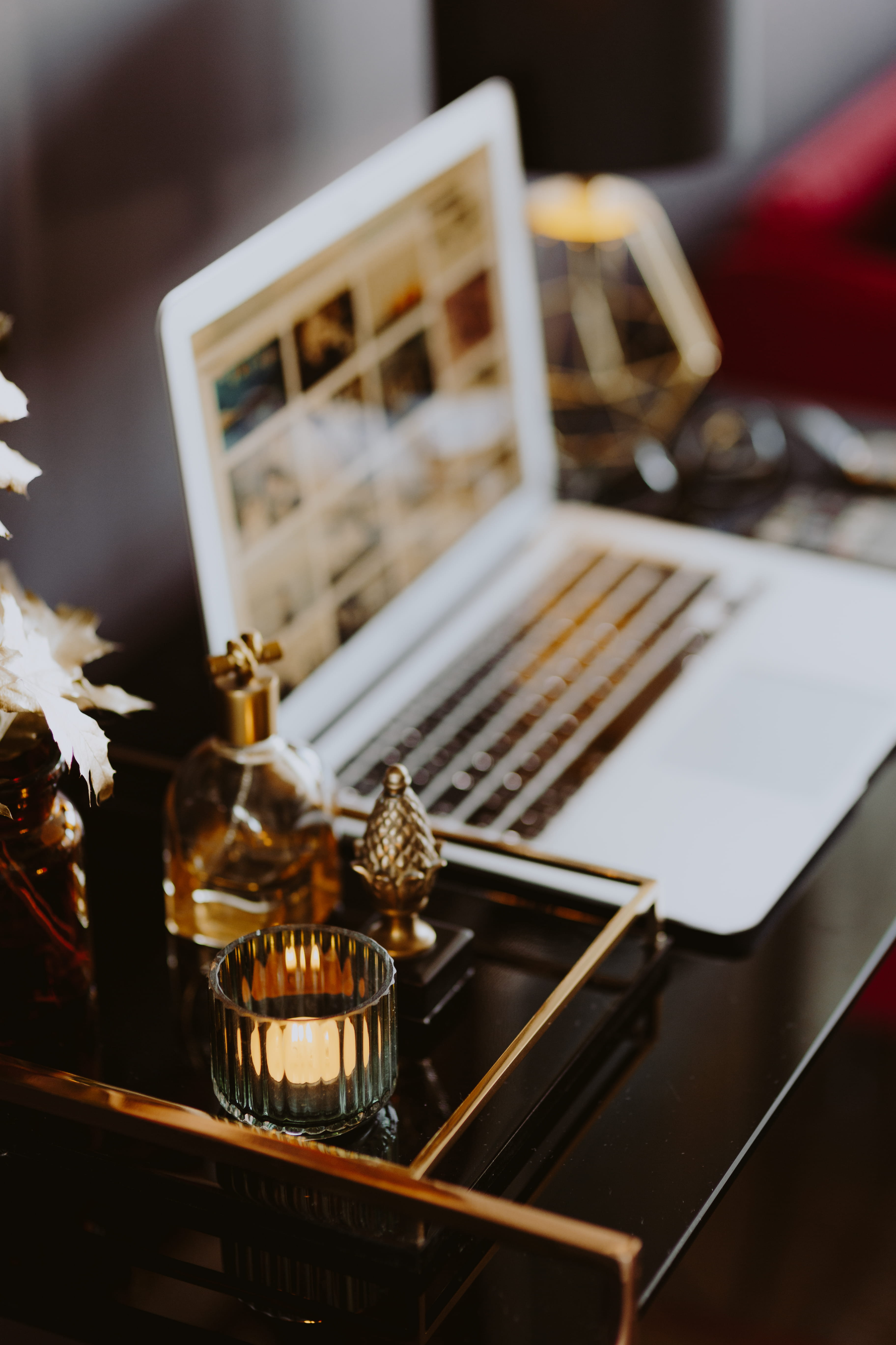 picture, art, close-up, still life, indoor, table, gold frame, wireless technology, macbook, painting, retro styled, black desk, gold, screen, musical equipment, Phone HD Wallpaper