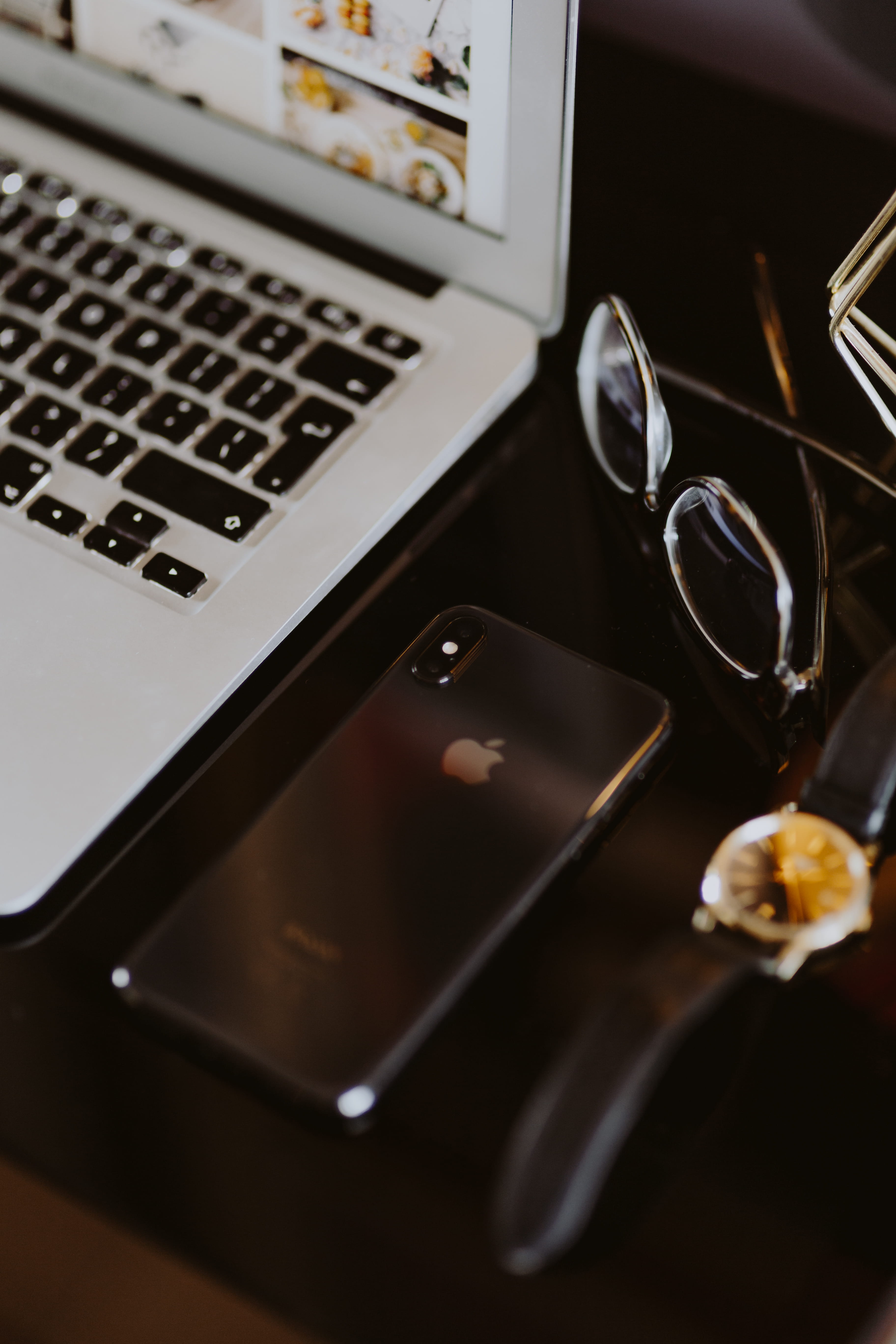 computer, computer key, food, communication, macbook, gold, table, office, portable information device, art, computer equipment, home, screen, selective focus, Phone HD Wallpaper