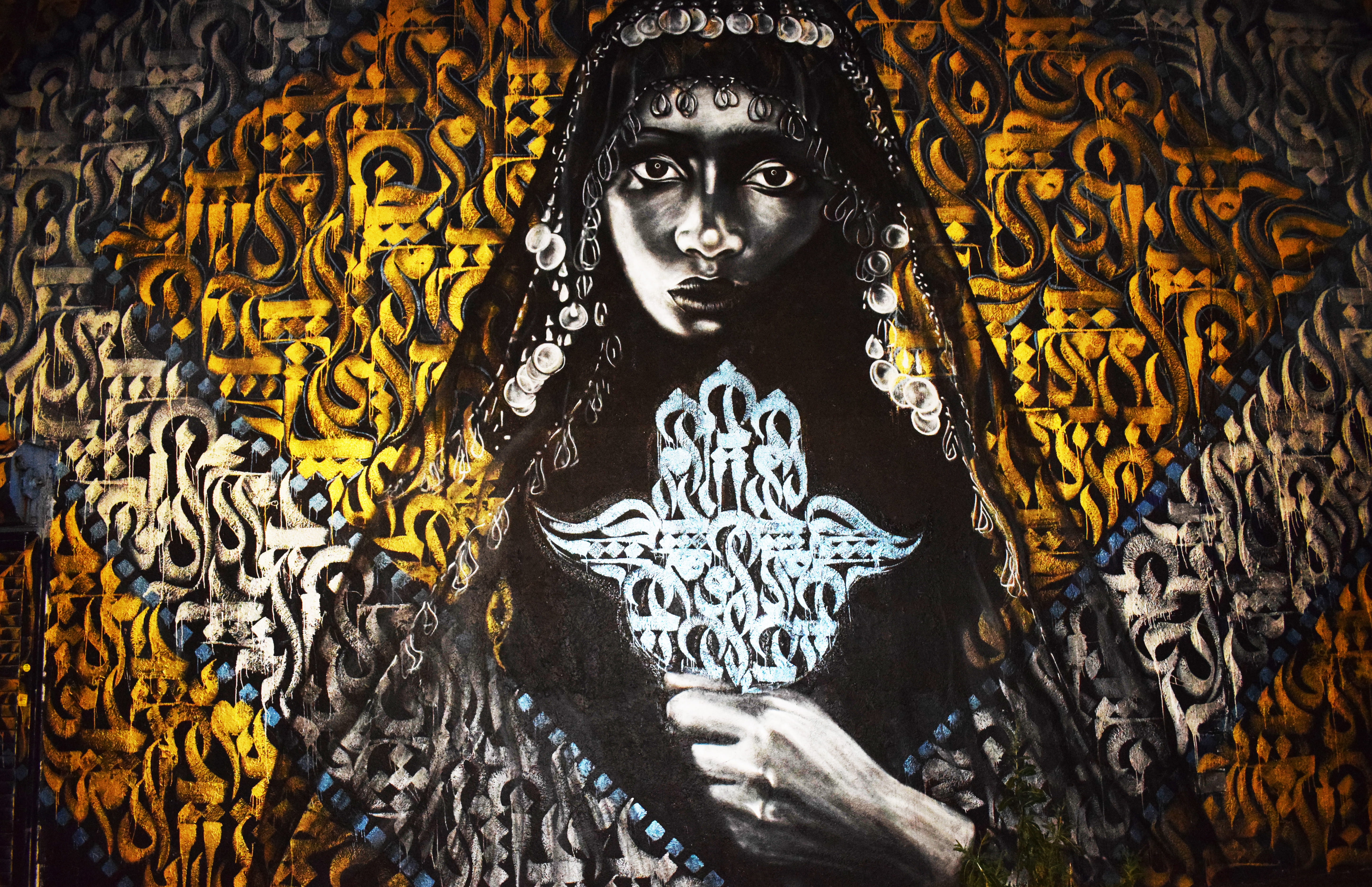 representation, street art, human skeleton, 5K, female likeness, indoors, art, design, urban, no people, creativity, jewelry, yellow, close-up, human representation, HD Wallpaper