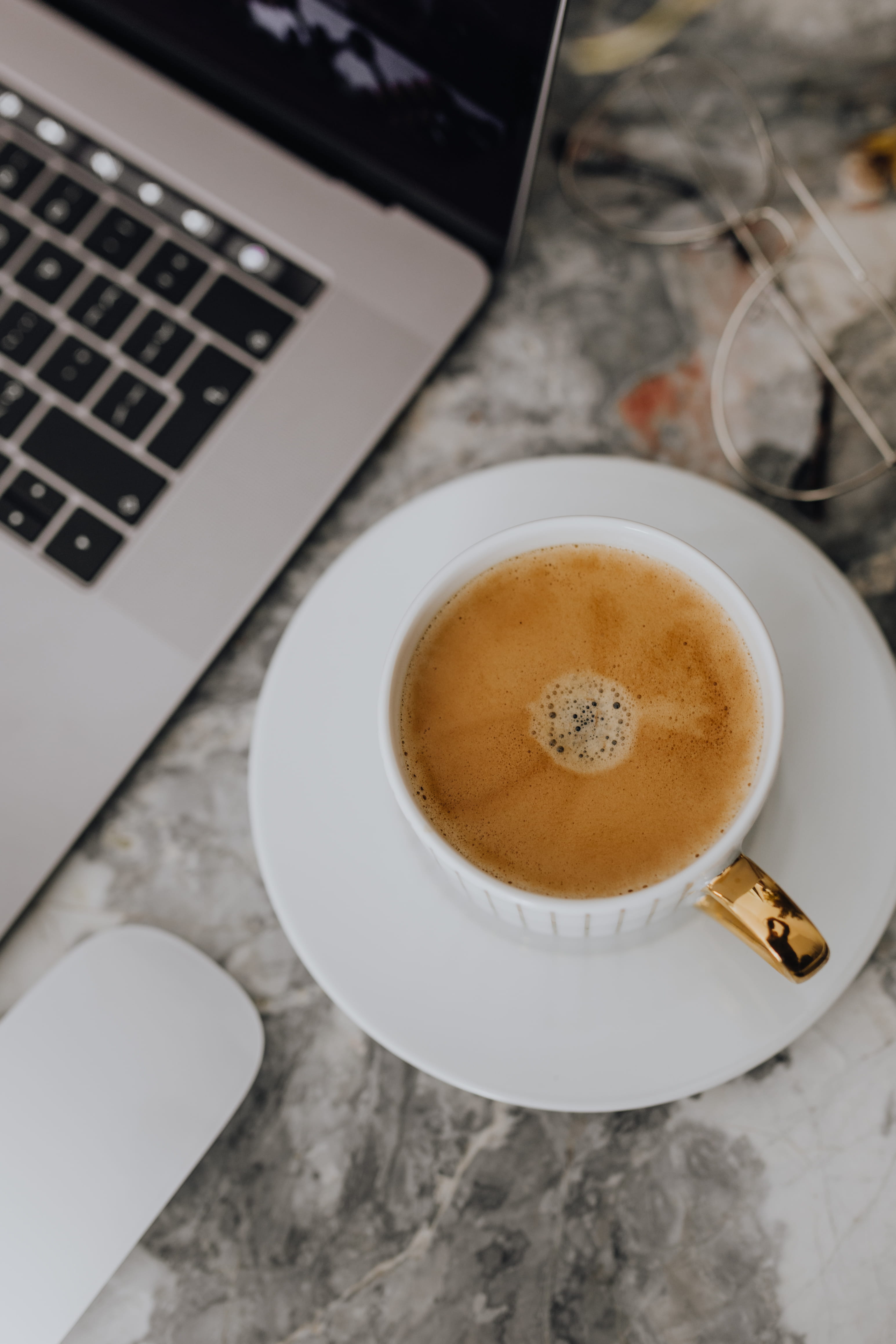 communication, macbook pro, crockery, macbook, computer keyboard, computer key, workspace, drink, coffee, 4K, cup of coffee, frothy drink, high angle view, Phone HD Wallpaper