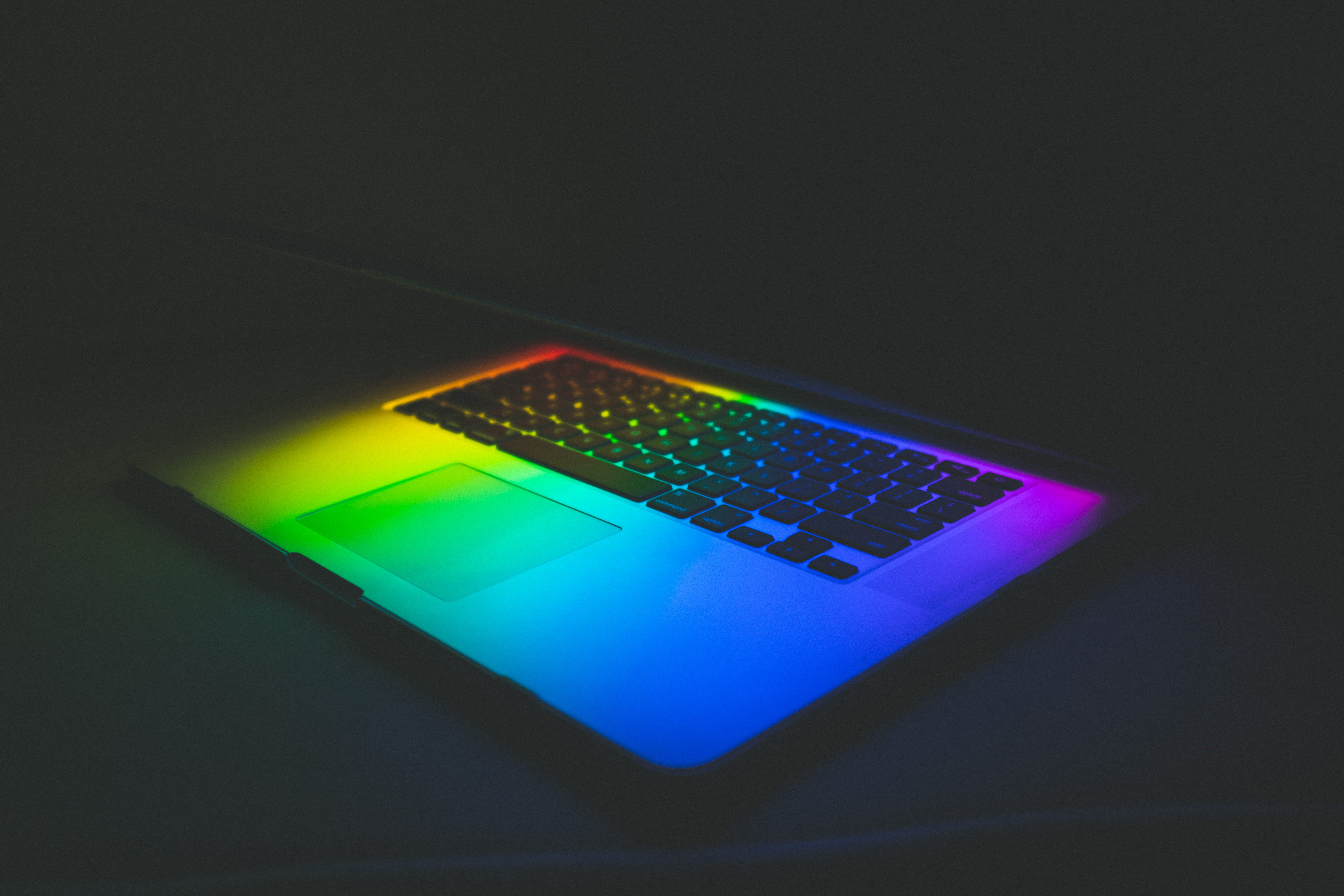 social medium, black background, green color, technology, macbook, 4K, multi colored, rainbow, illuminated, computer, wireless technology, indoors, black, HD Wallpaper