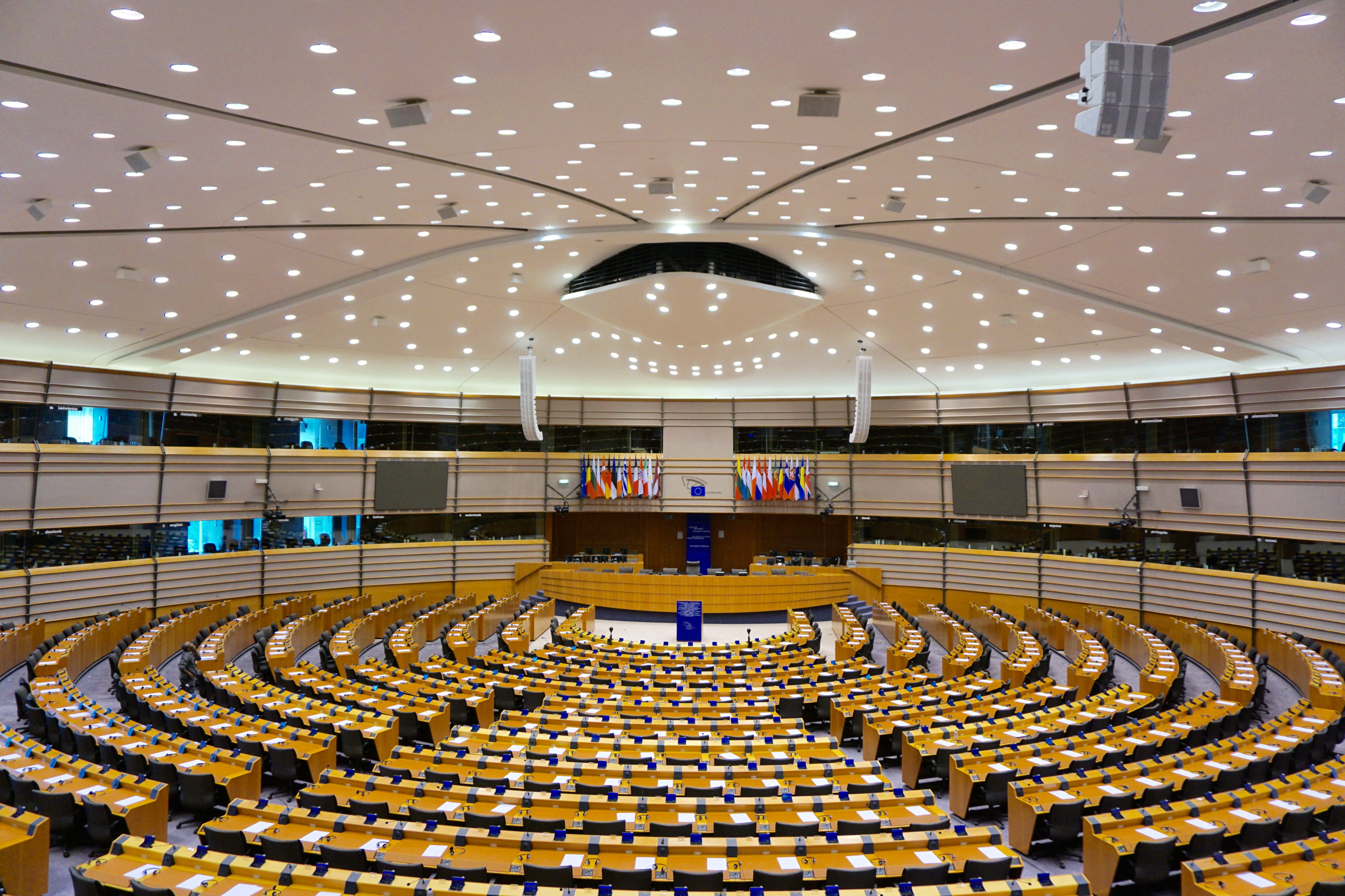 chair, convention center, seats, auditorium, eu, flags, hall, empty, absence, brussels, bench, union, large group of objects, europe, policy, ceiling, arts culture and entertainment, HD Wallpaper