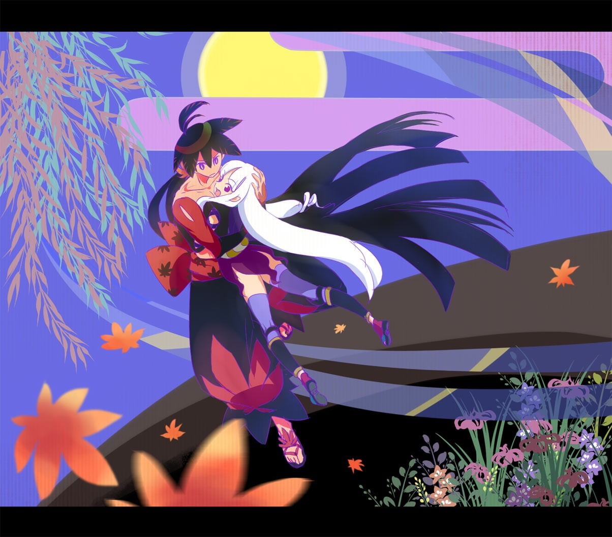 plant, outdoors, anime, blue, no people, multi colored, Katanagatari, representation, full length, sky, 480P, creativity, purple, wind, tree, tropical climate, HD Wallpaper
